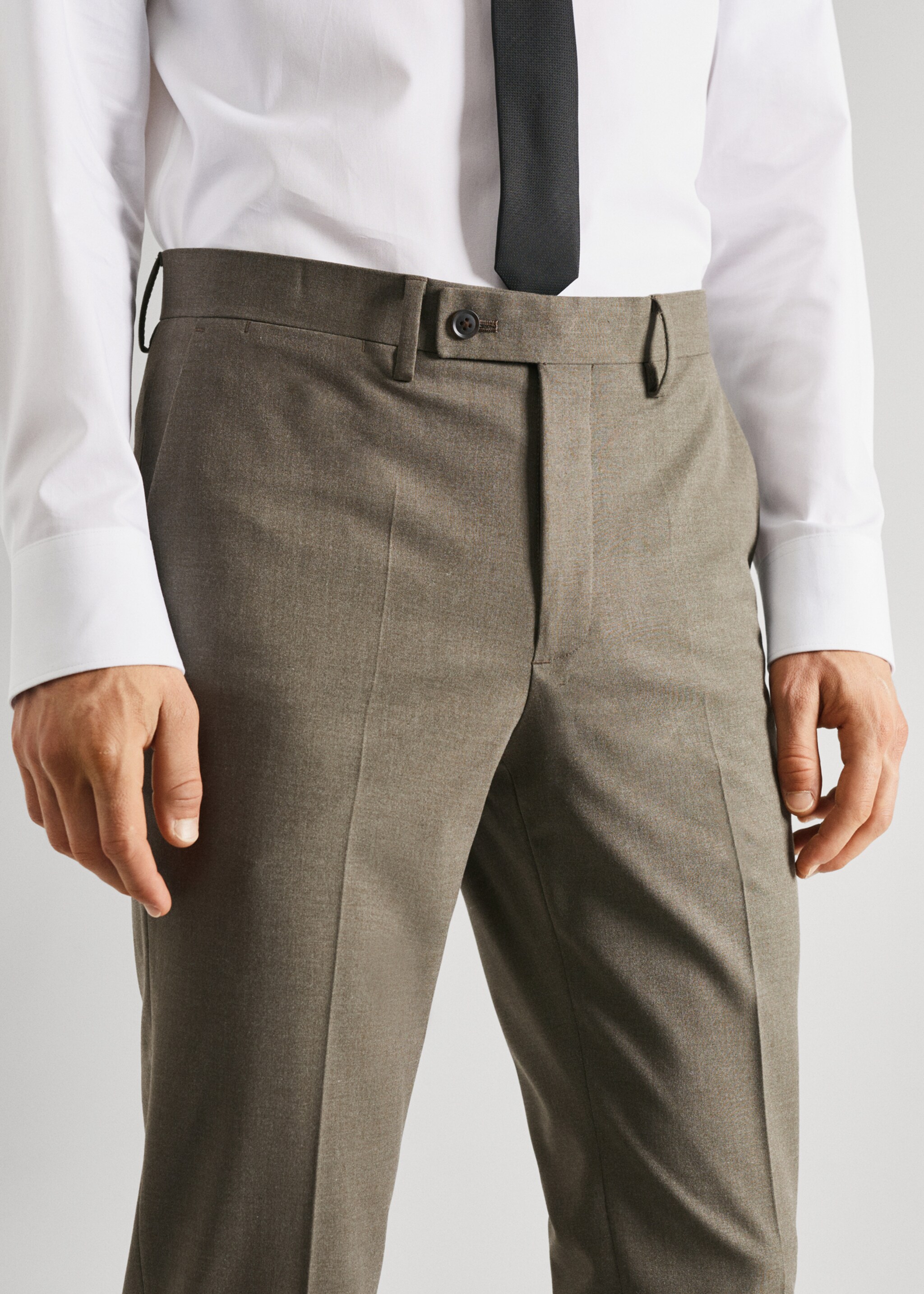 Stretch-fabric slim-fit suit trousers - Details of the article 1, Pastel Green. Ref: 57010546-00.