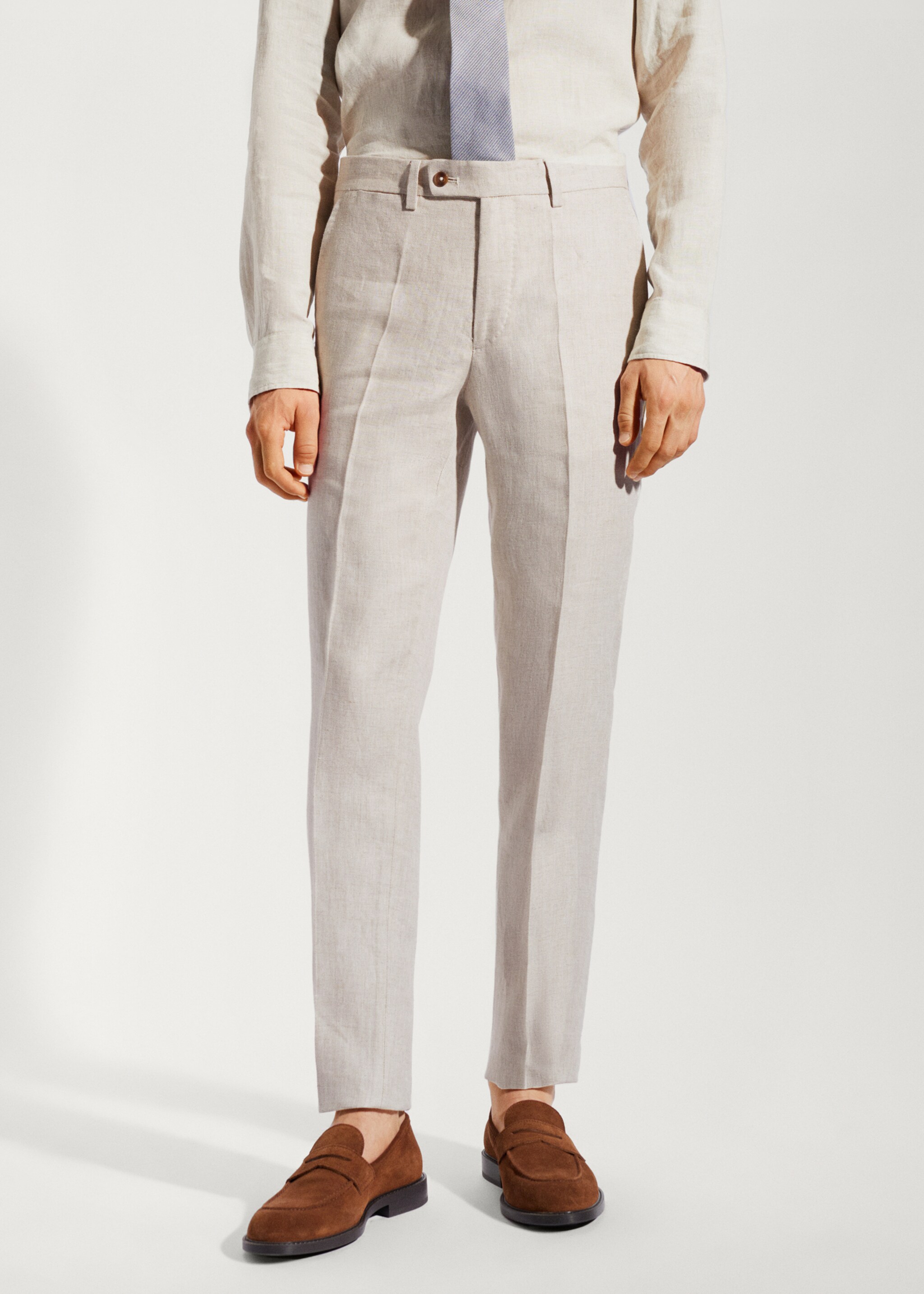 100% linen suit trousers - Medium plane, Beige. Ref: 57010553-00.
