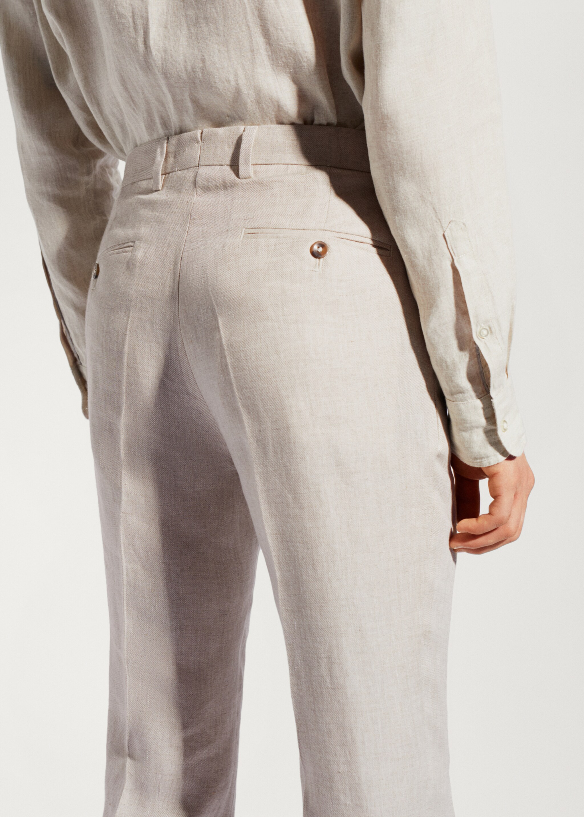 100% linen suit trousers - Details of the article 2, Beige. Ref: 57010553-00.