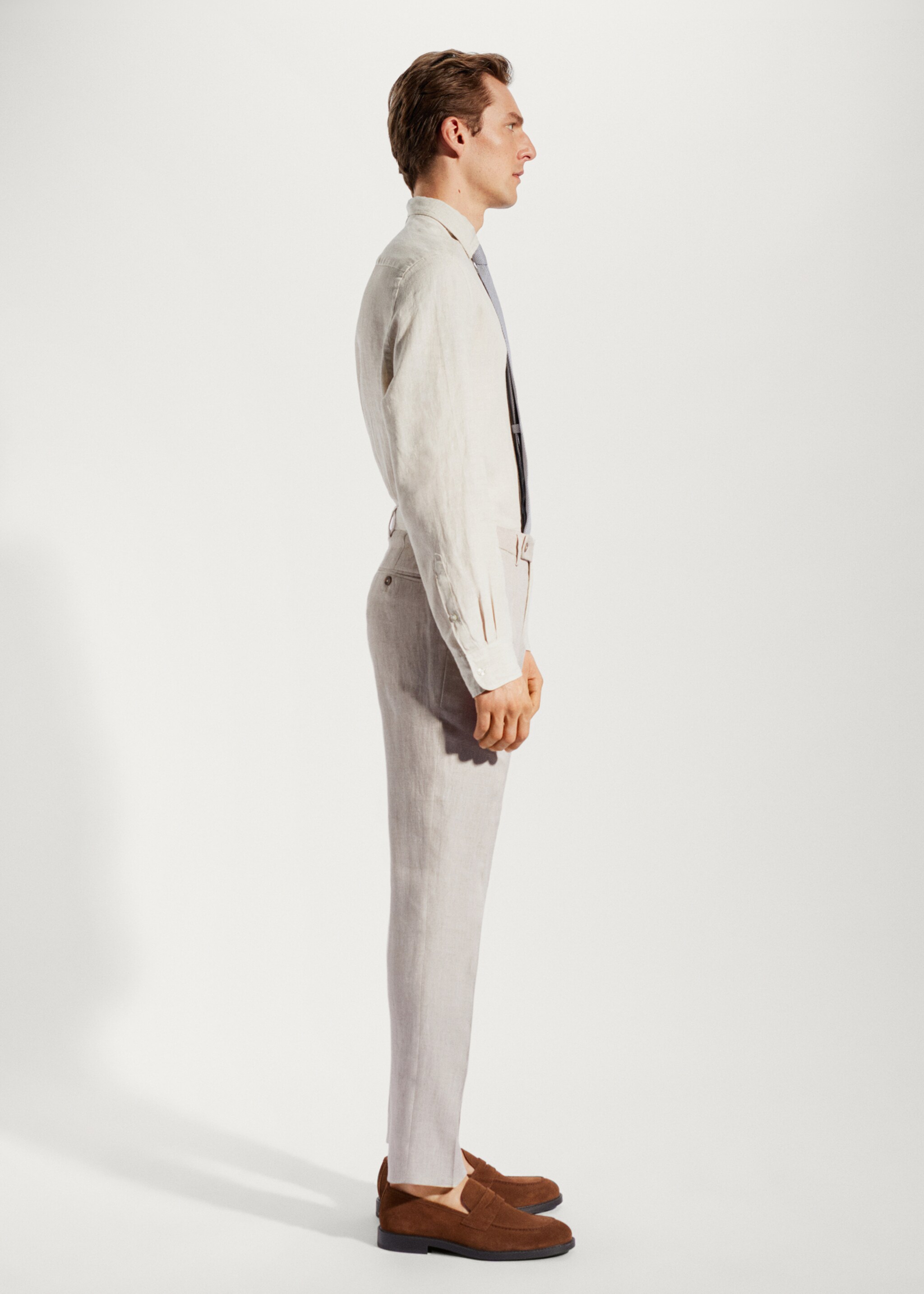 100% linen suit trousers - Details of the article 4, Beige. Ref: 57010553-00.