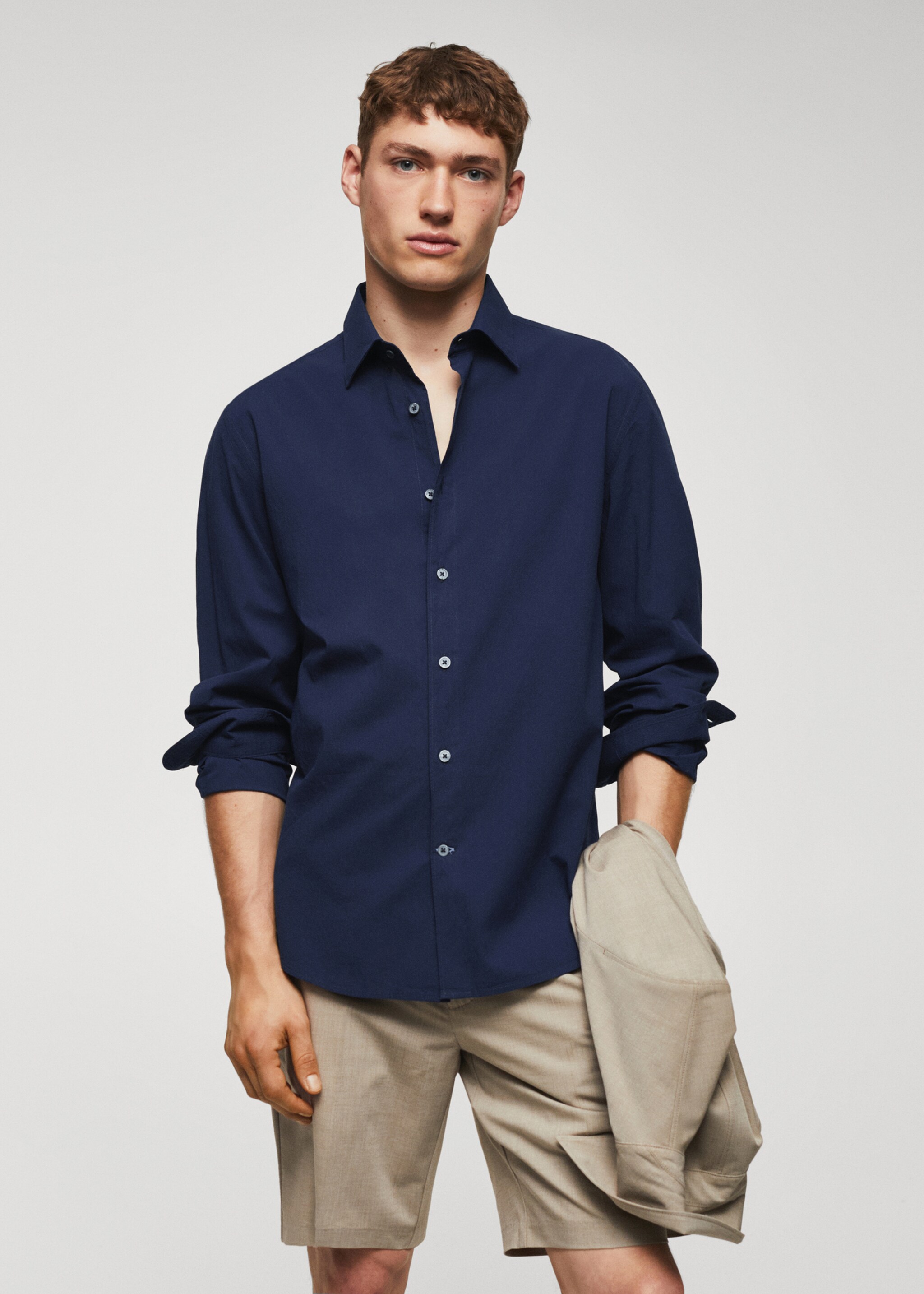Slim-fit cotton seersucker shirt - Medium plane