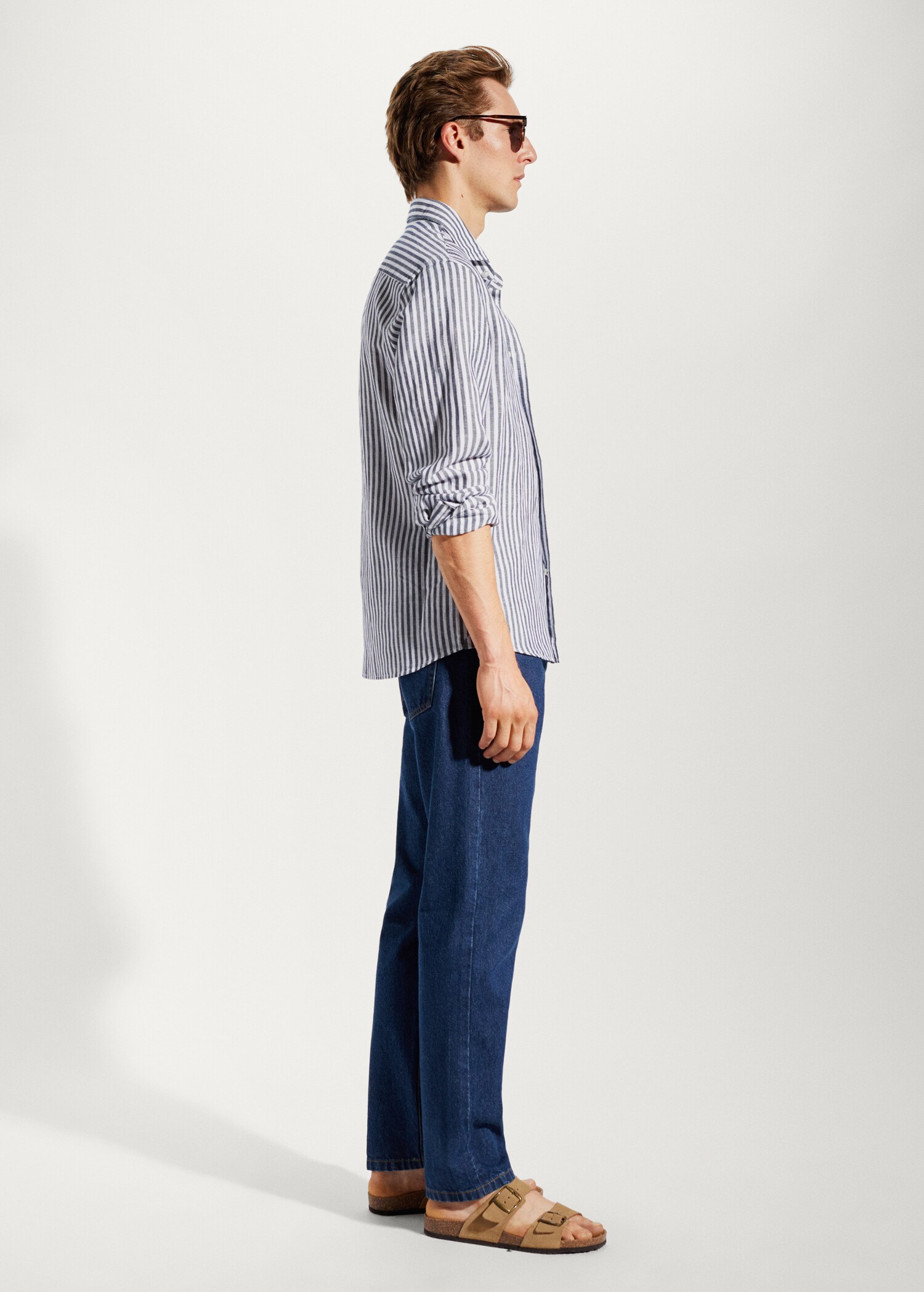 Slim fit prugasta lanena košulja - Detalji artikla 2