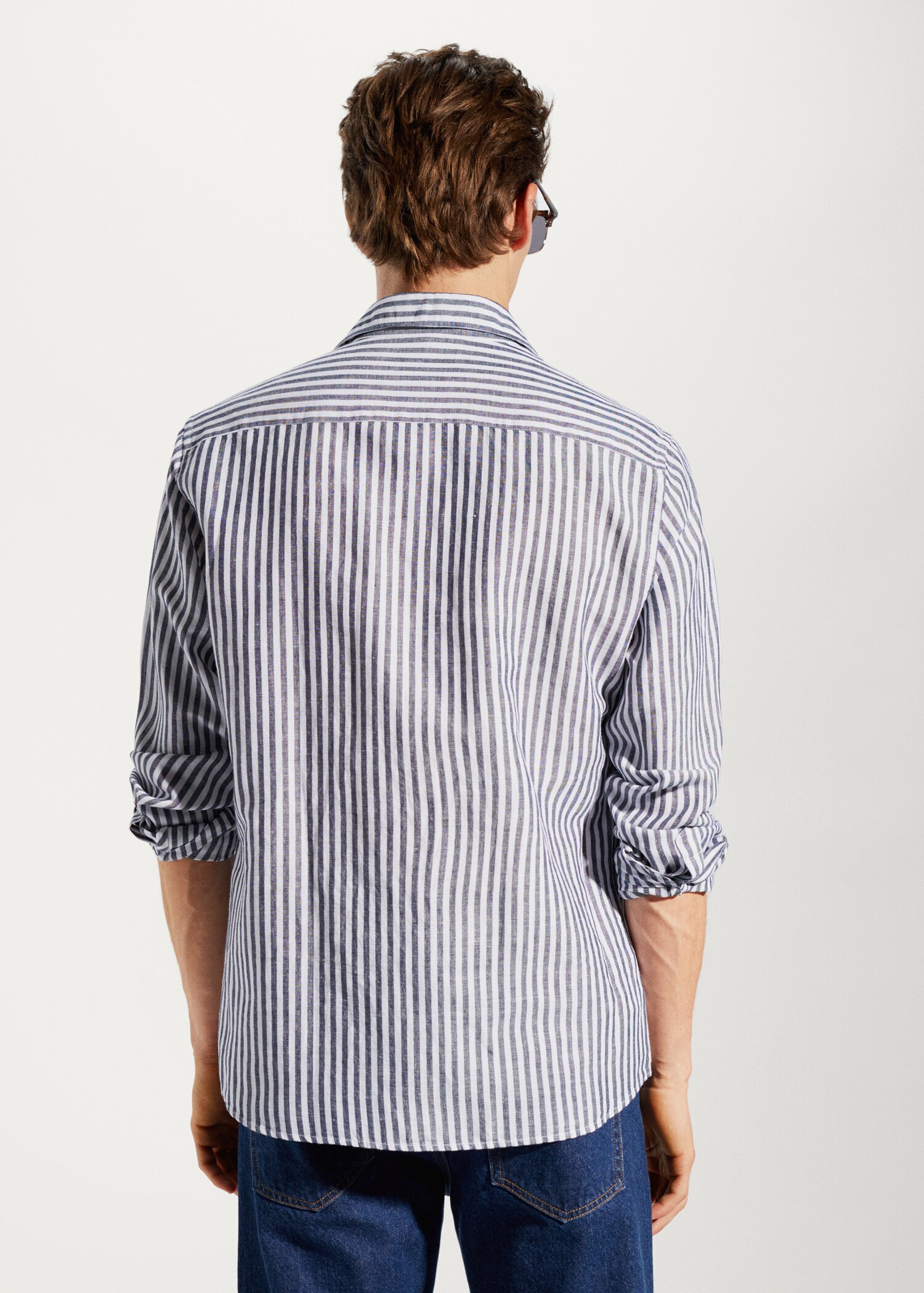 Slim fit prugasta lanena košulja - Stražnji dio artikla