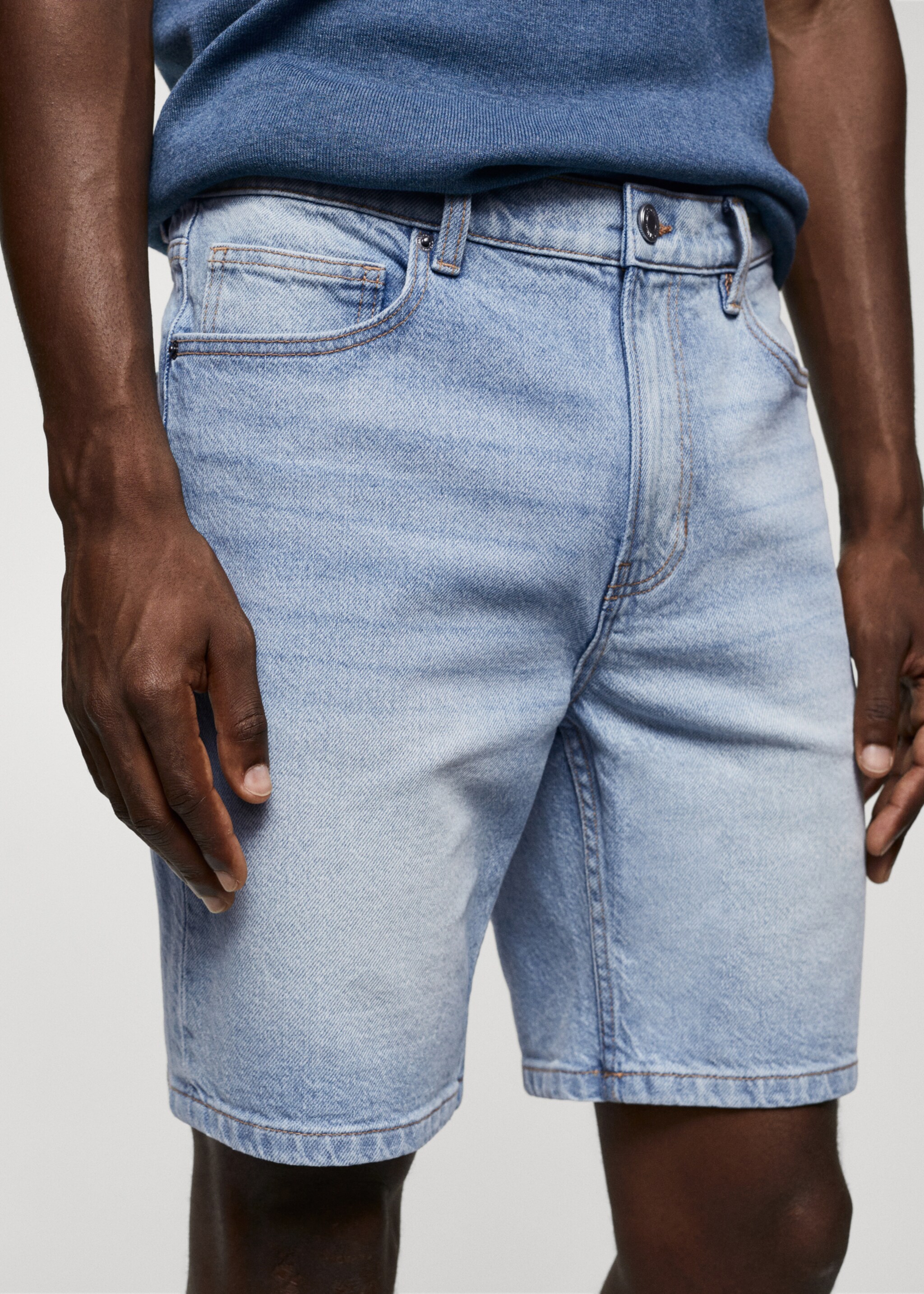 Regular-fit denim bermuda shorts - Details of the article 1, Light Blue. Ref: 57010679-00.