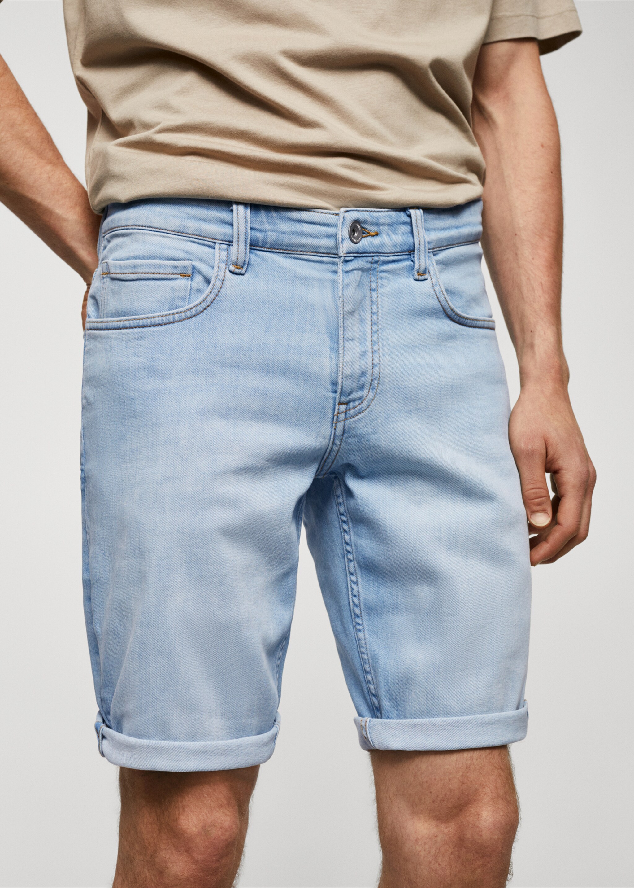 Slim-fit denim bermuda shorts - Details of the article 1, Light Blue. Ref: 57010683-00.