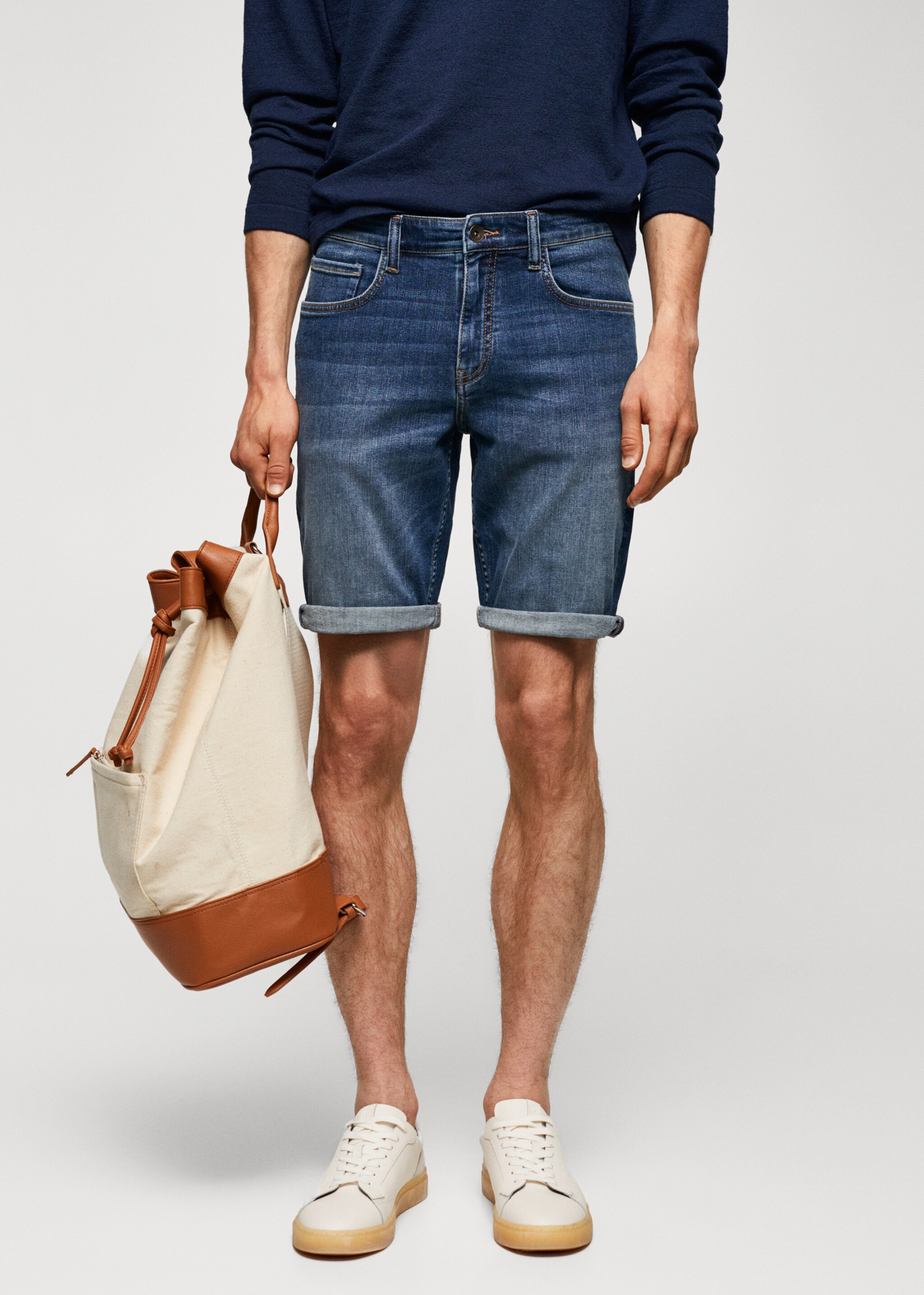 Slim-fit denim bermuda shorts - Medium plane, Dark Blue. Ref: 57010684-00.