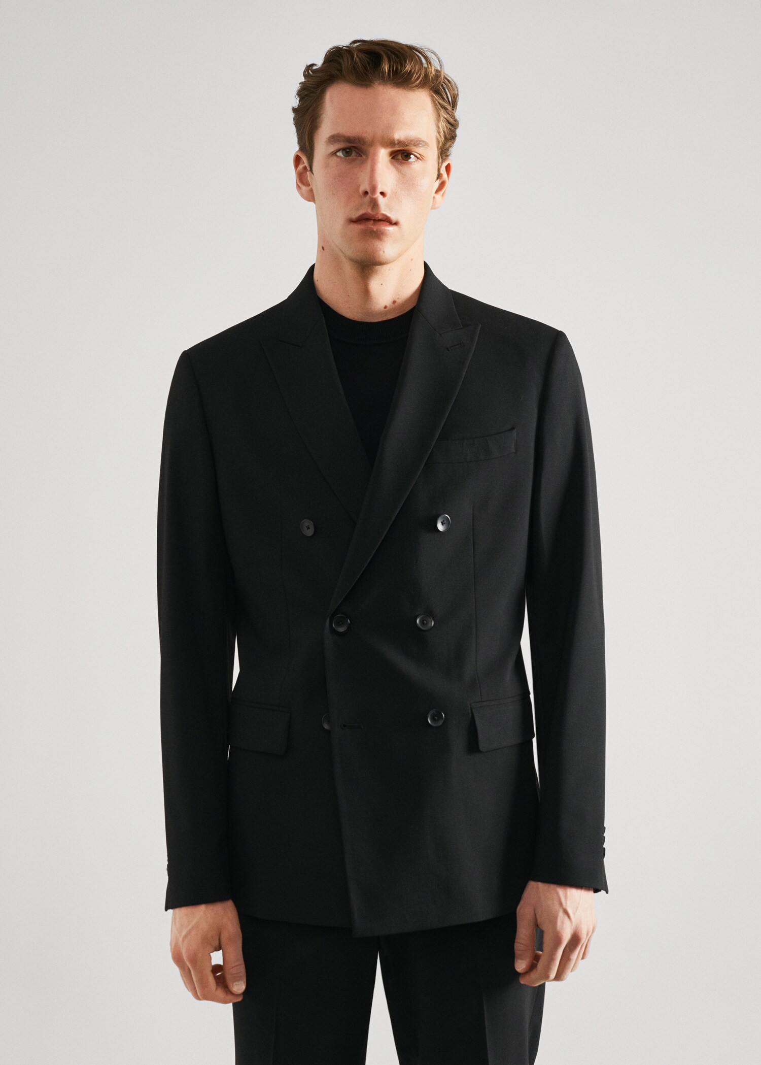Slim fit double-breasted suit blazer - Medium plane