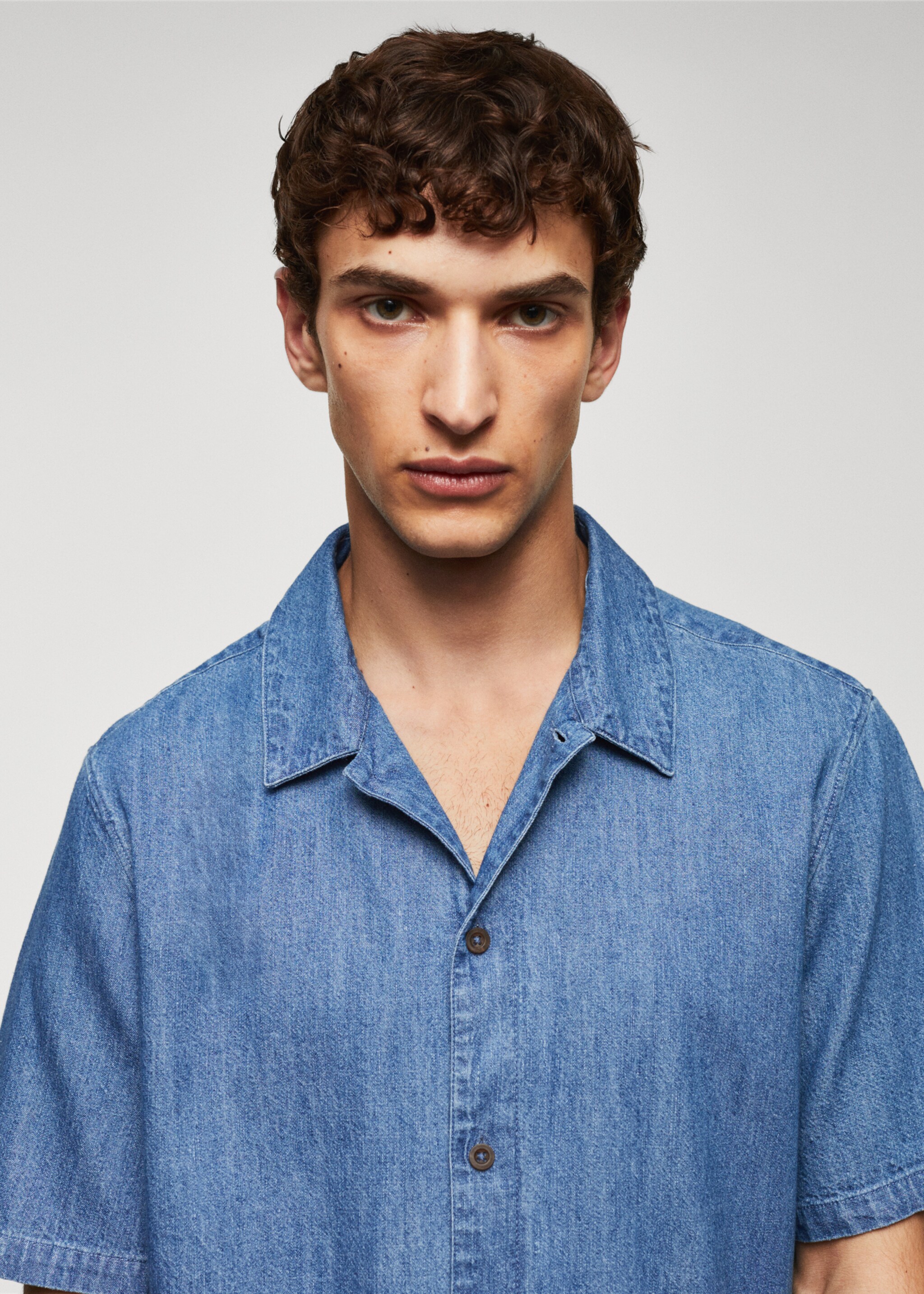 Košile chambray 100% bavlna - Detail zboží 1, Středně modrá. Ref: 57010724-00.