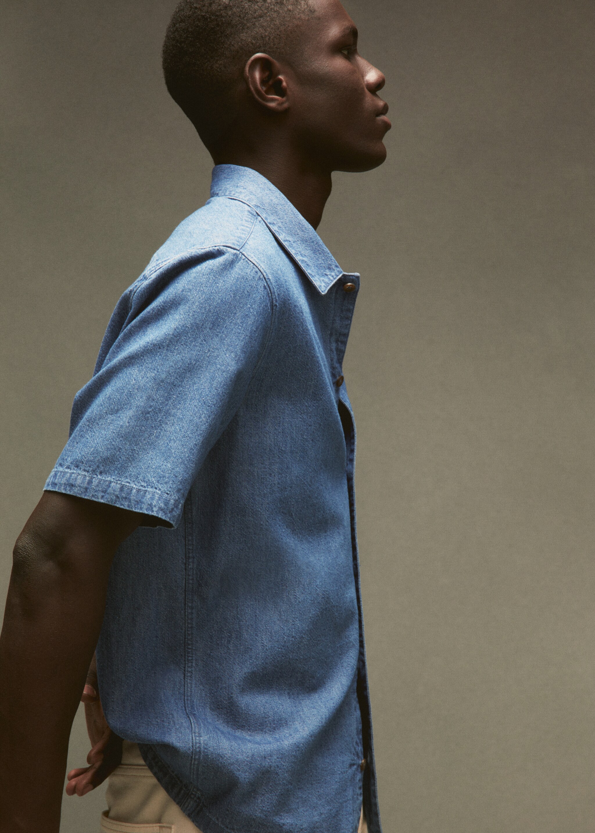 Košile chambray 100% bavlna - Detail zboží 6, Středně modrá. Ref: 57010724-00.