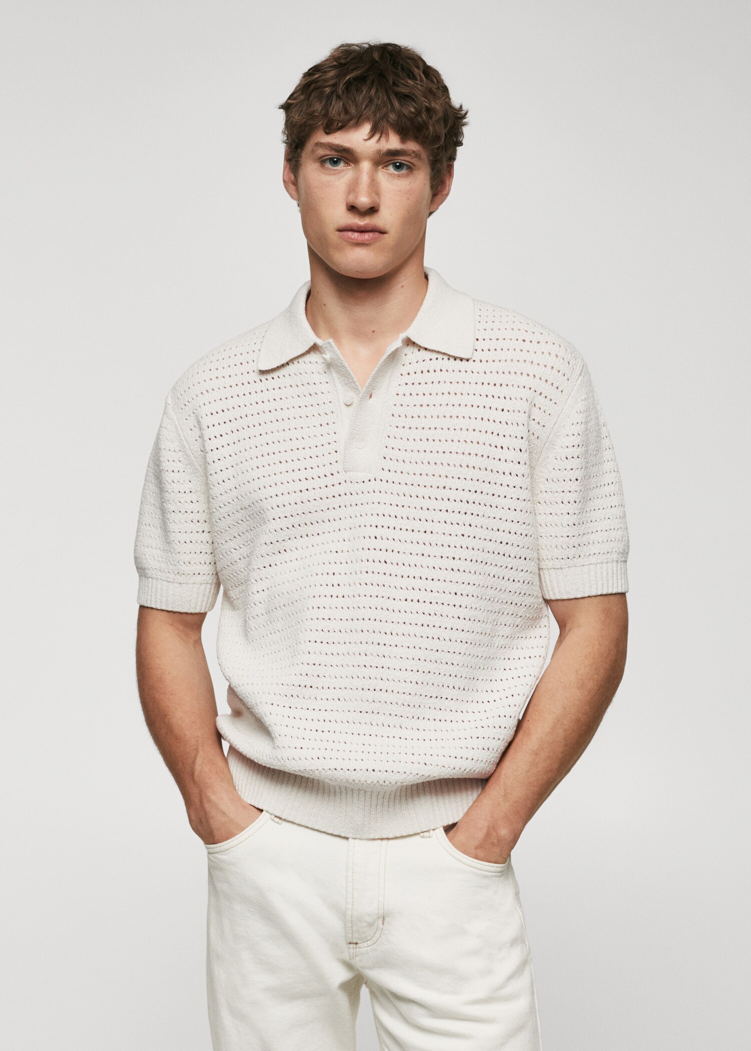 Openwork cotton knitte polo shirt - Medium plane