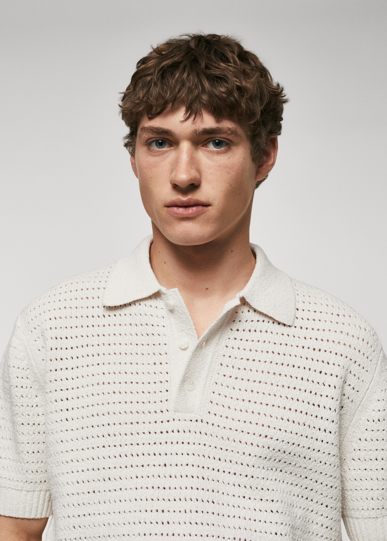 Openwork cotton knitte polo shirt - Details of the article 1