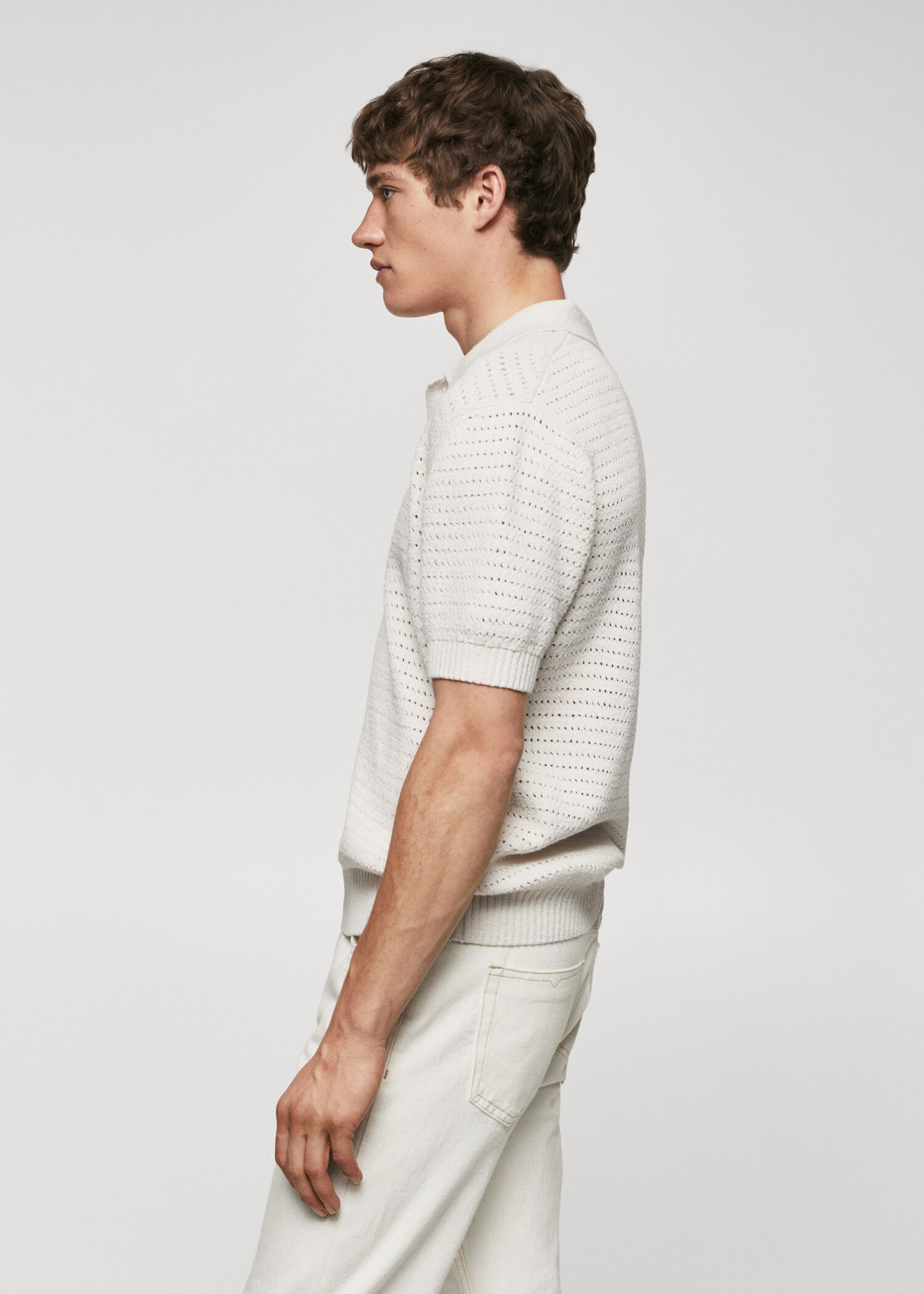 Openwork cotton knitte polo shirt - Details of the article 2