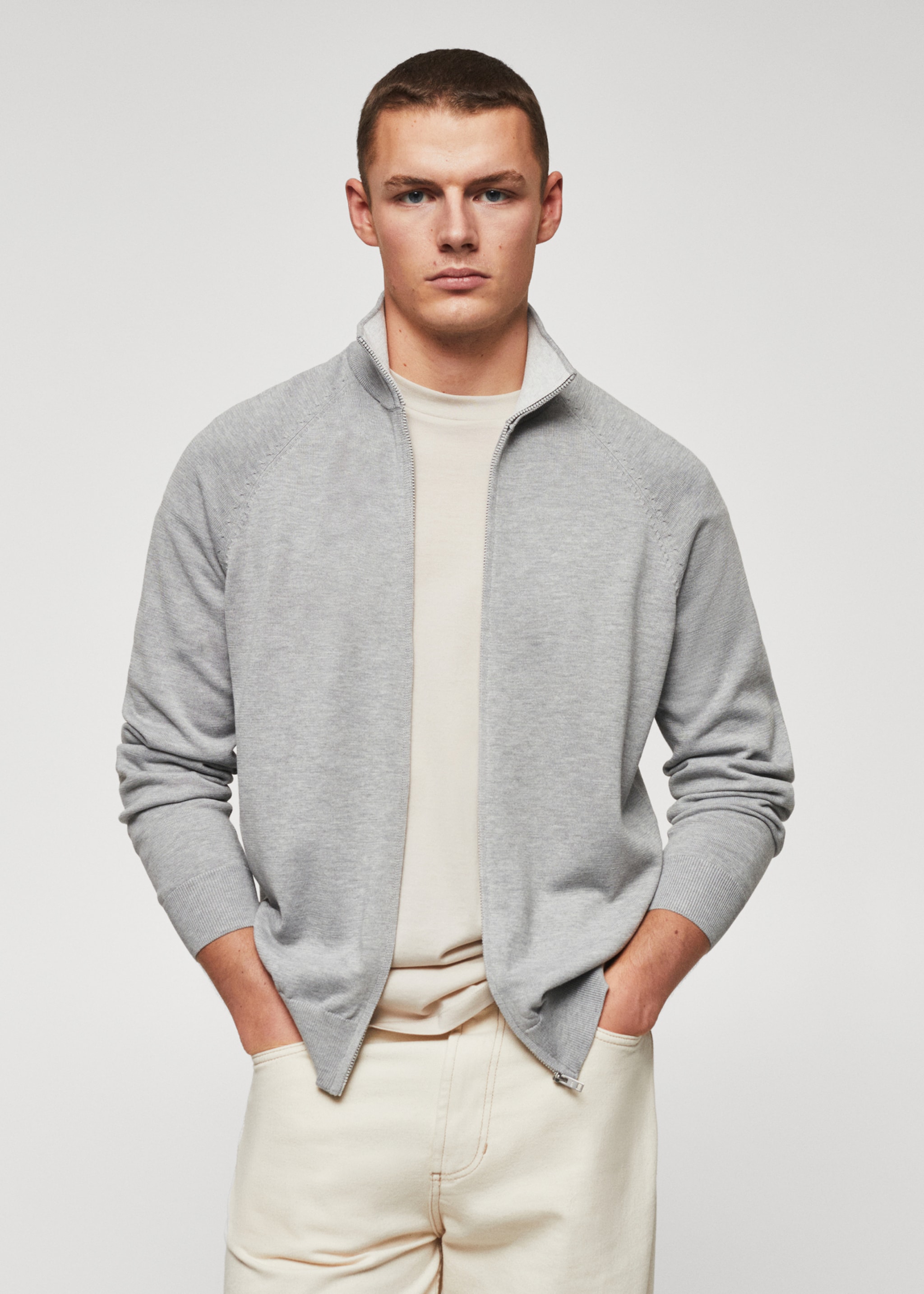 Baumwollstrickjacke mit Zipper - Mittlere Ansicht