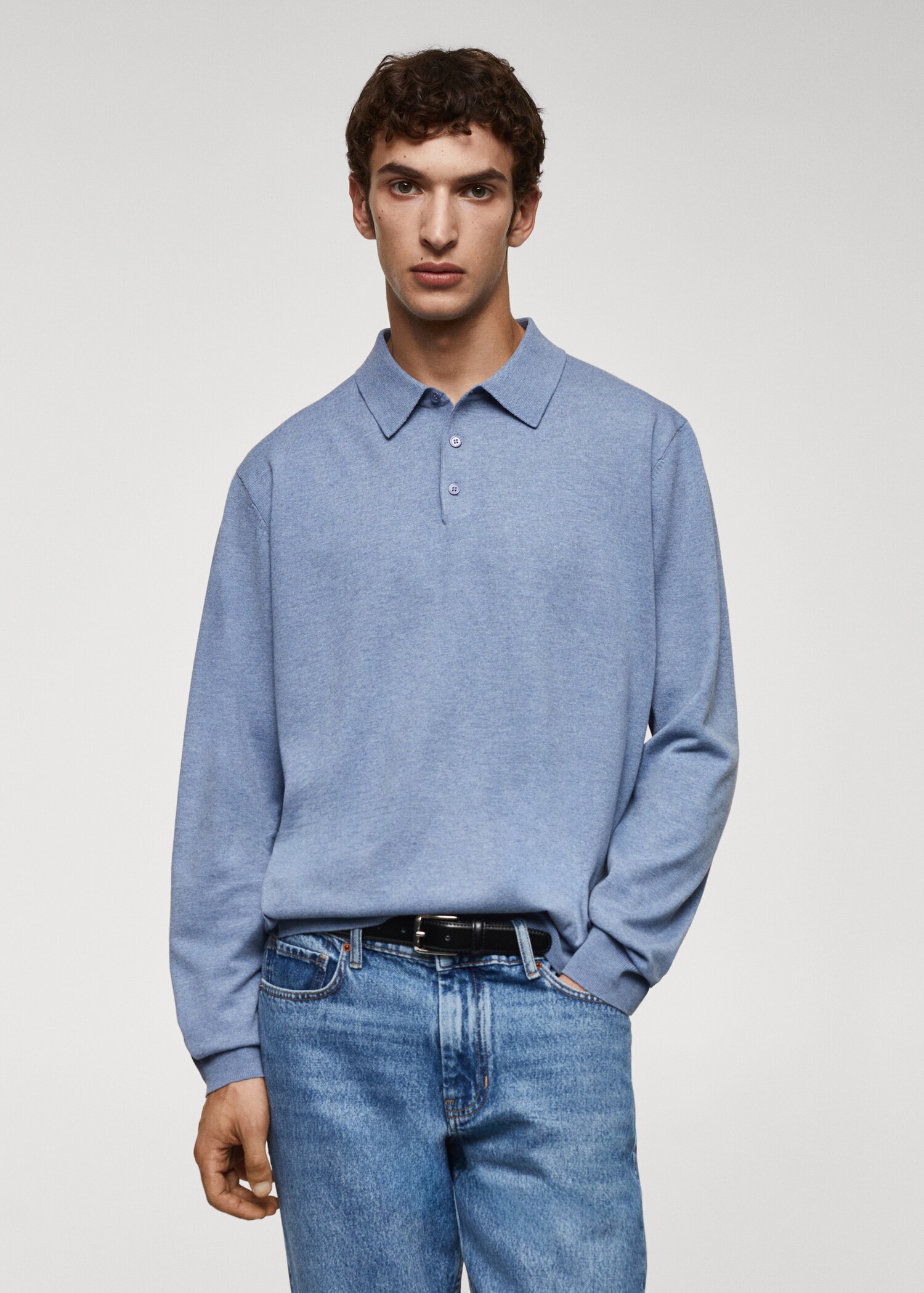 Long-sleeved cotton jersey polo shirt - Medium plane