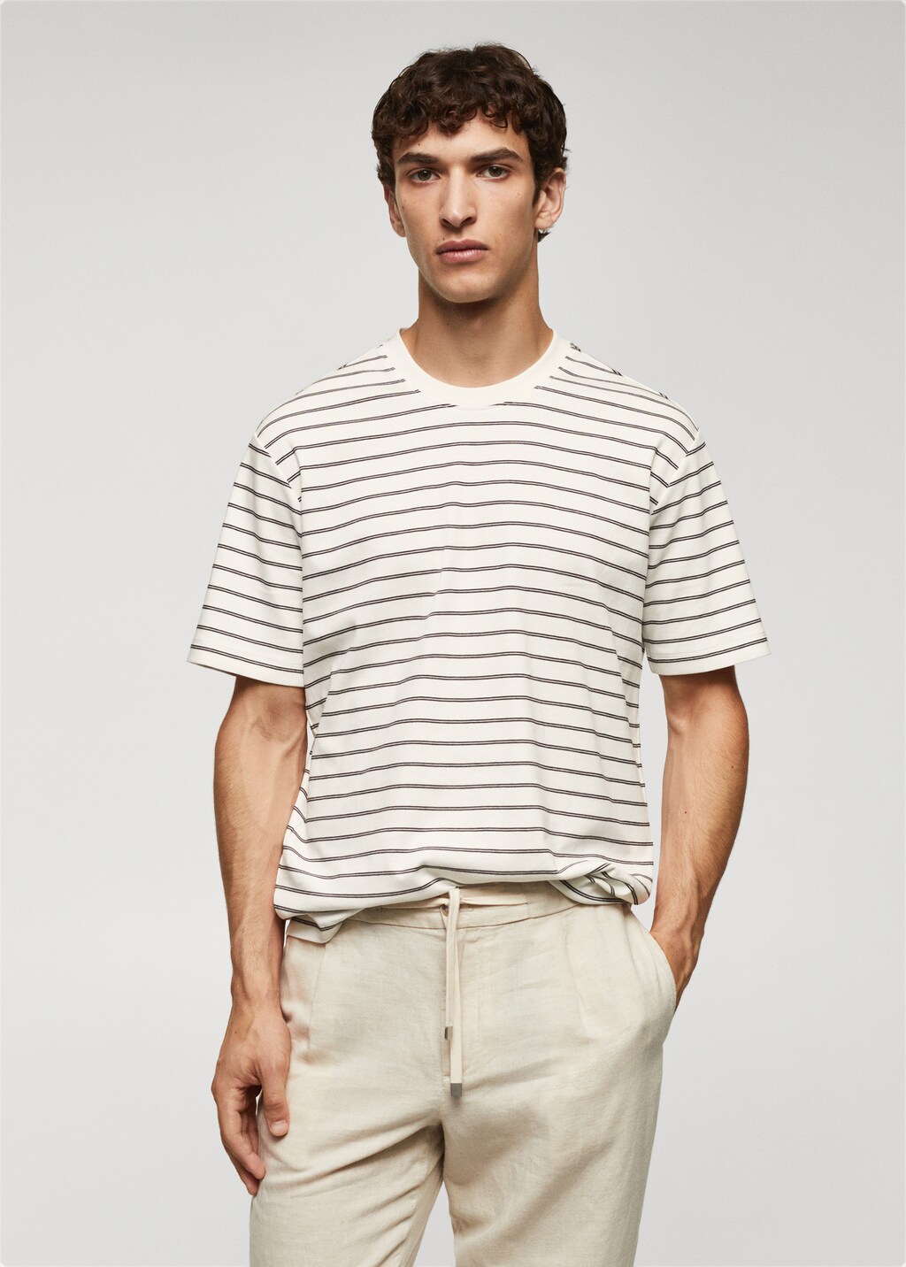 T-shirt coton bio rayure pêche main image 1