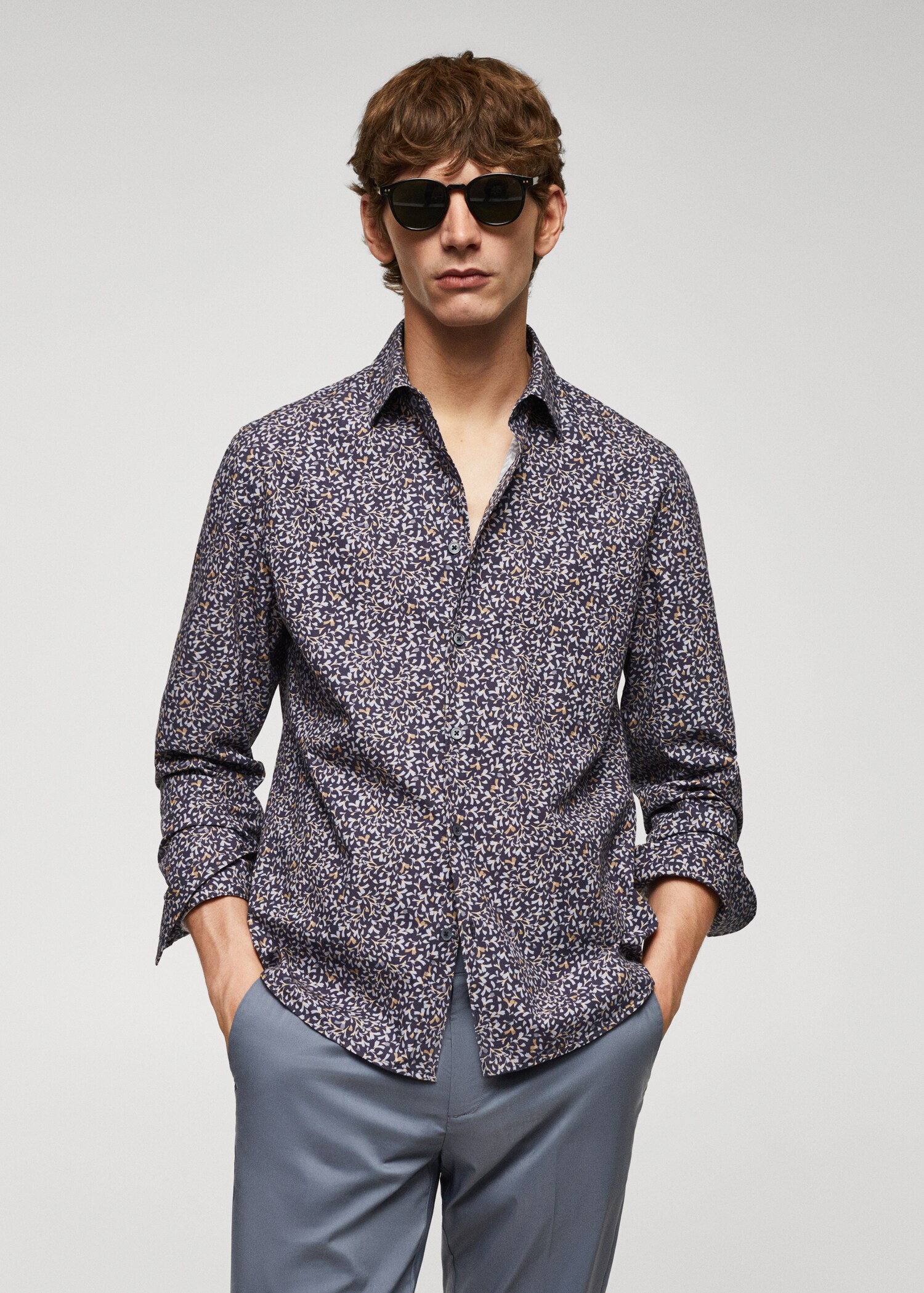 Chemise 100 % coton en imprimé micro-feuilles - Plan moyen
