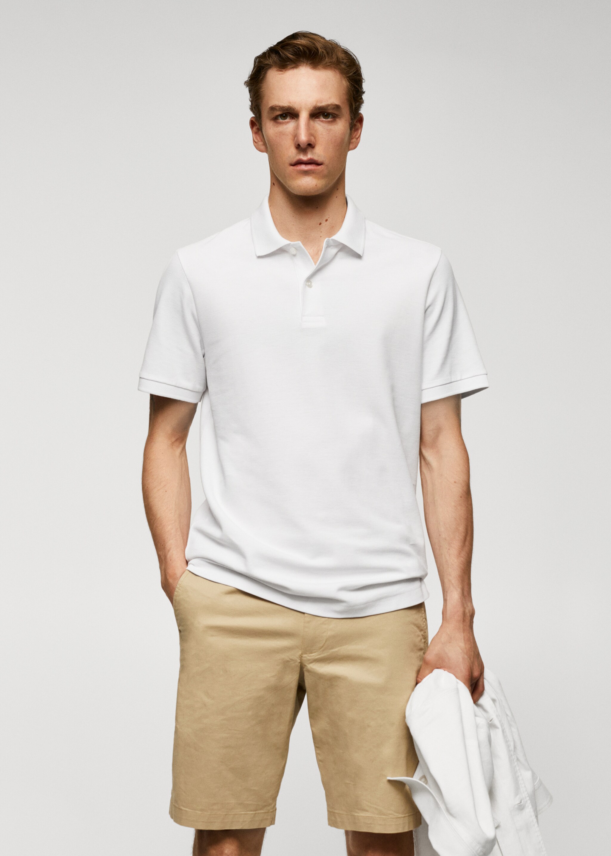 Polo 100% algodón pique - Plano medio, Blanco. Ref: 57010776-00.