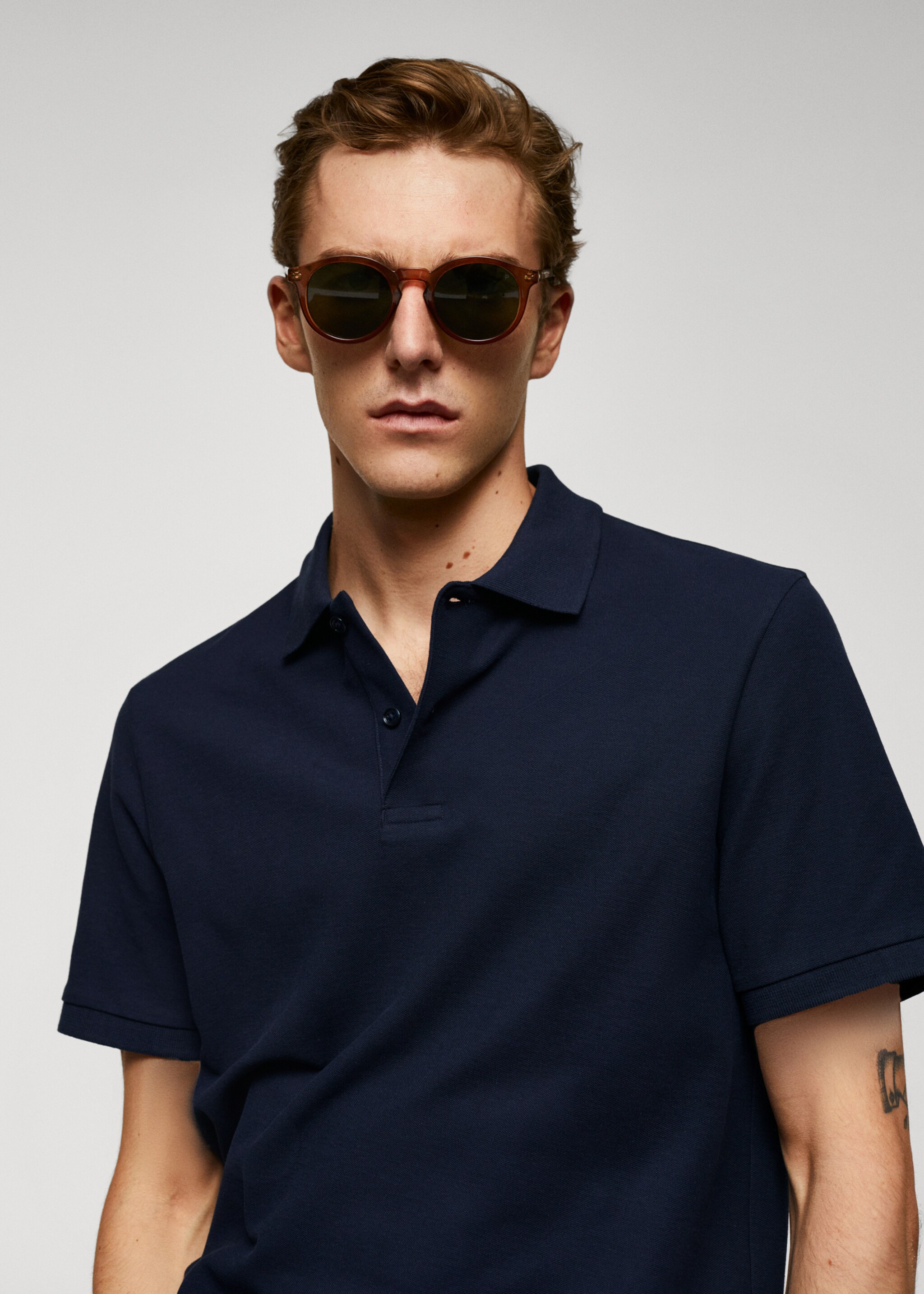 100% cotton pique polo shirt - Details of the article 1, Dark Navy. Ref: 57010776-00.