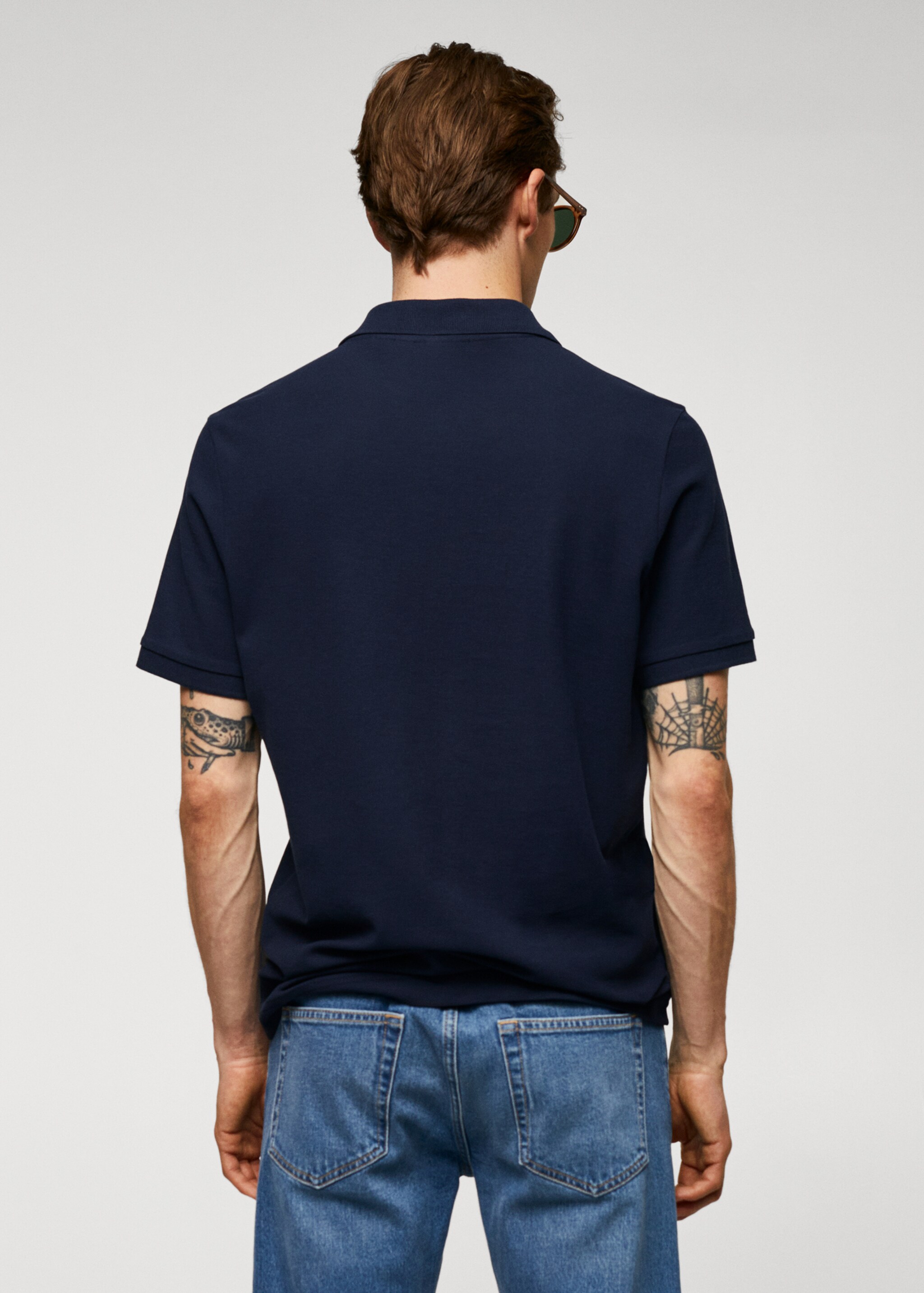 100% cotton pique polo shirt - Reverse of the article, Dark Navy. Ref: 57010776-00.