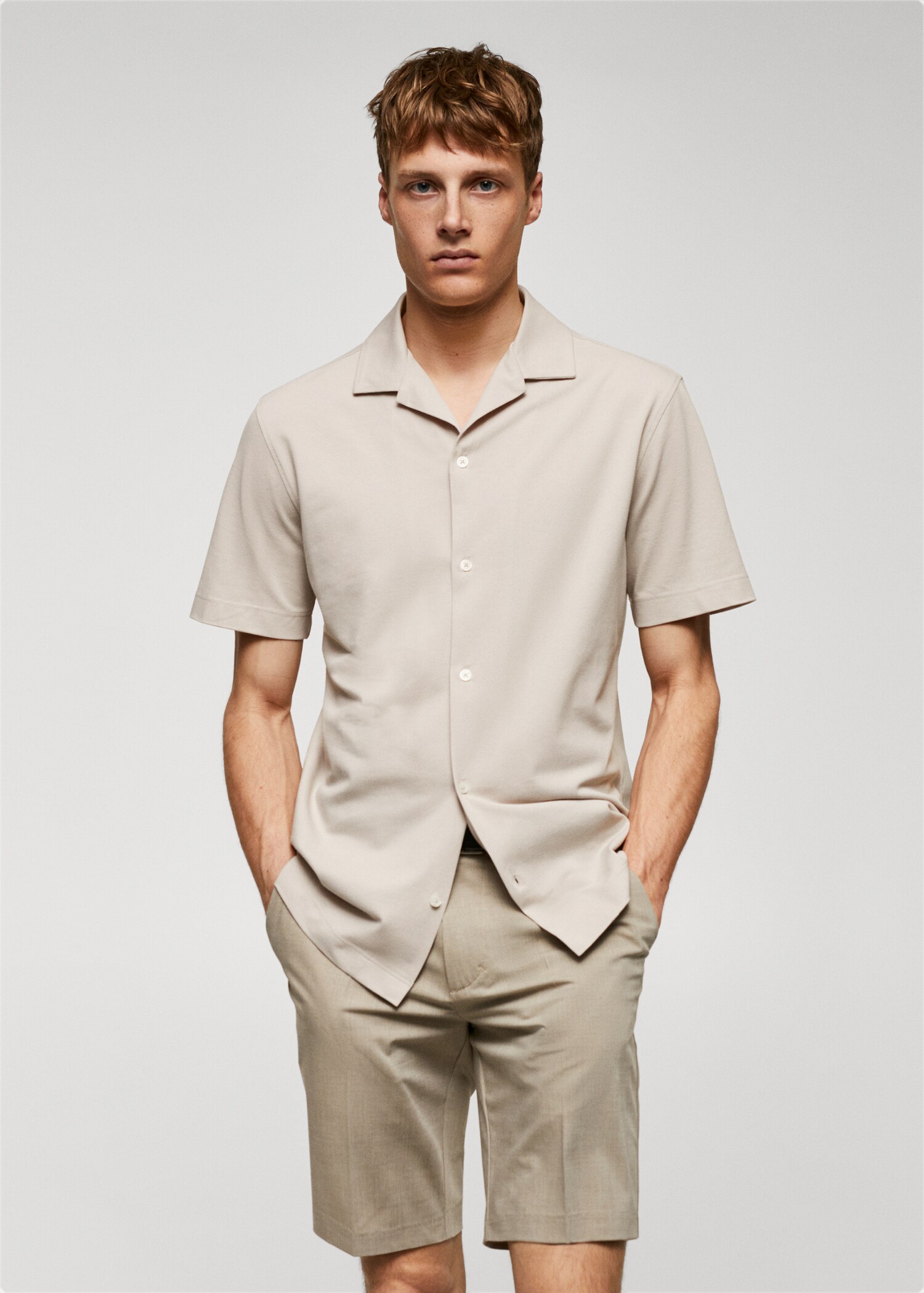 Bowling-collar pique shirt - Medium plane