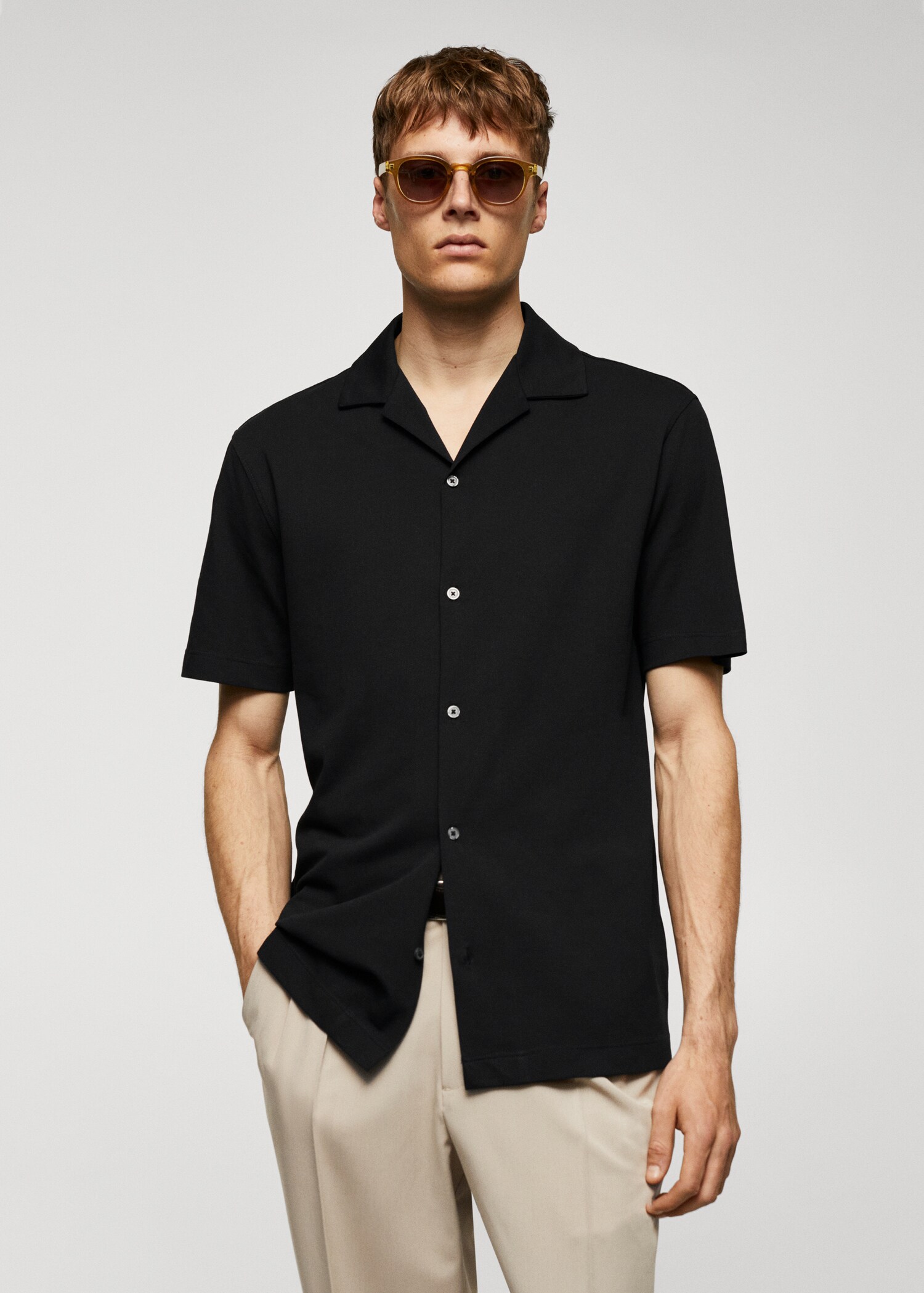 Bowling-collar pique shirt - Medium plane