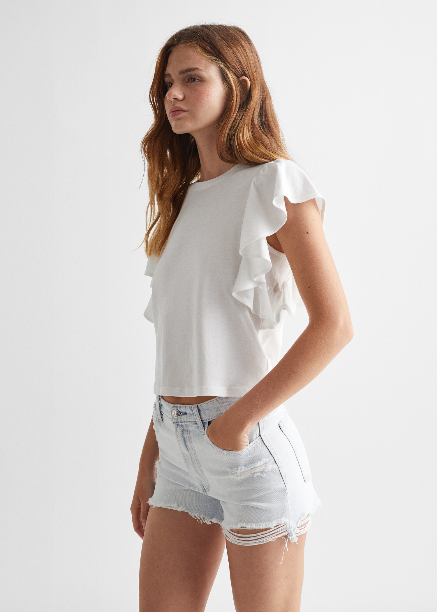 Katoenen T-shirt met ruches - Middenvlak