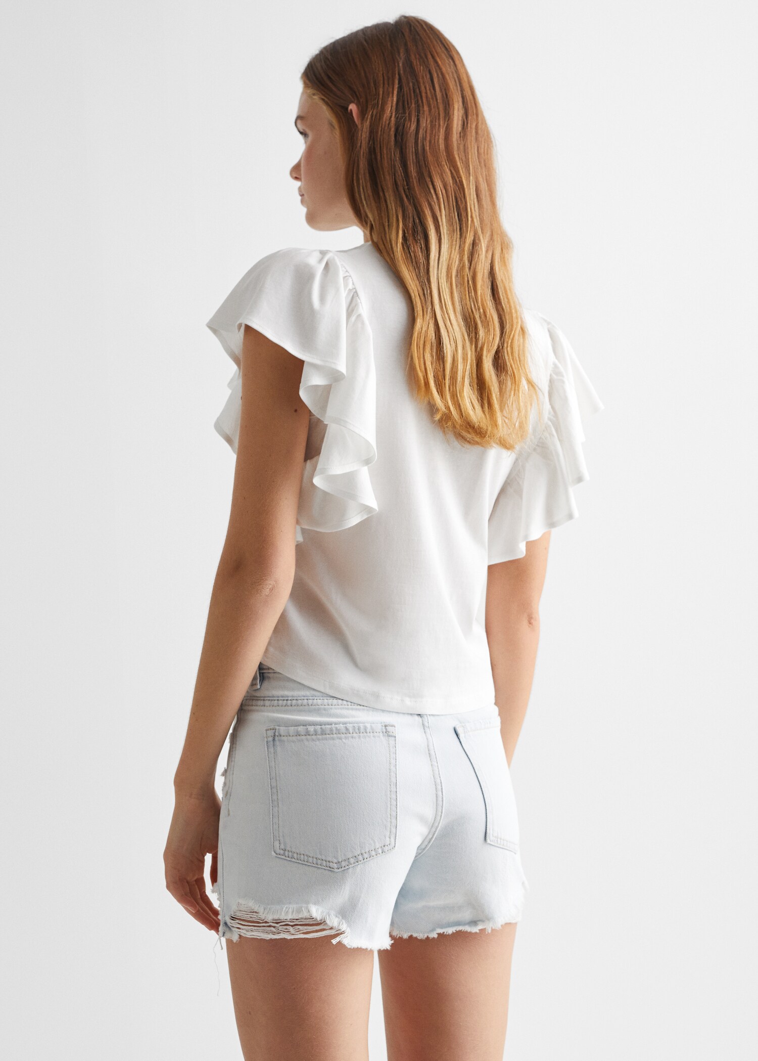 Katoenen T-shirt met ruches - Achterkant van het artikel