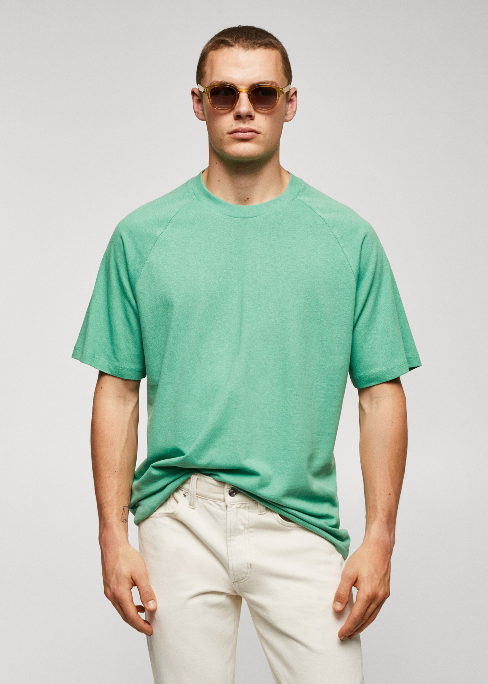 Textured cotton-linen t-shirt - Medium plane