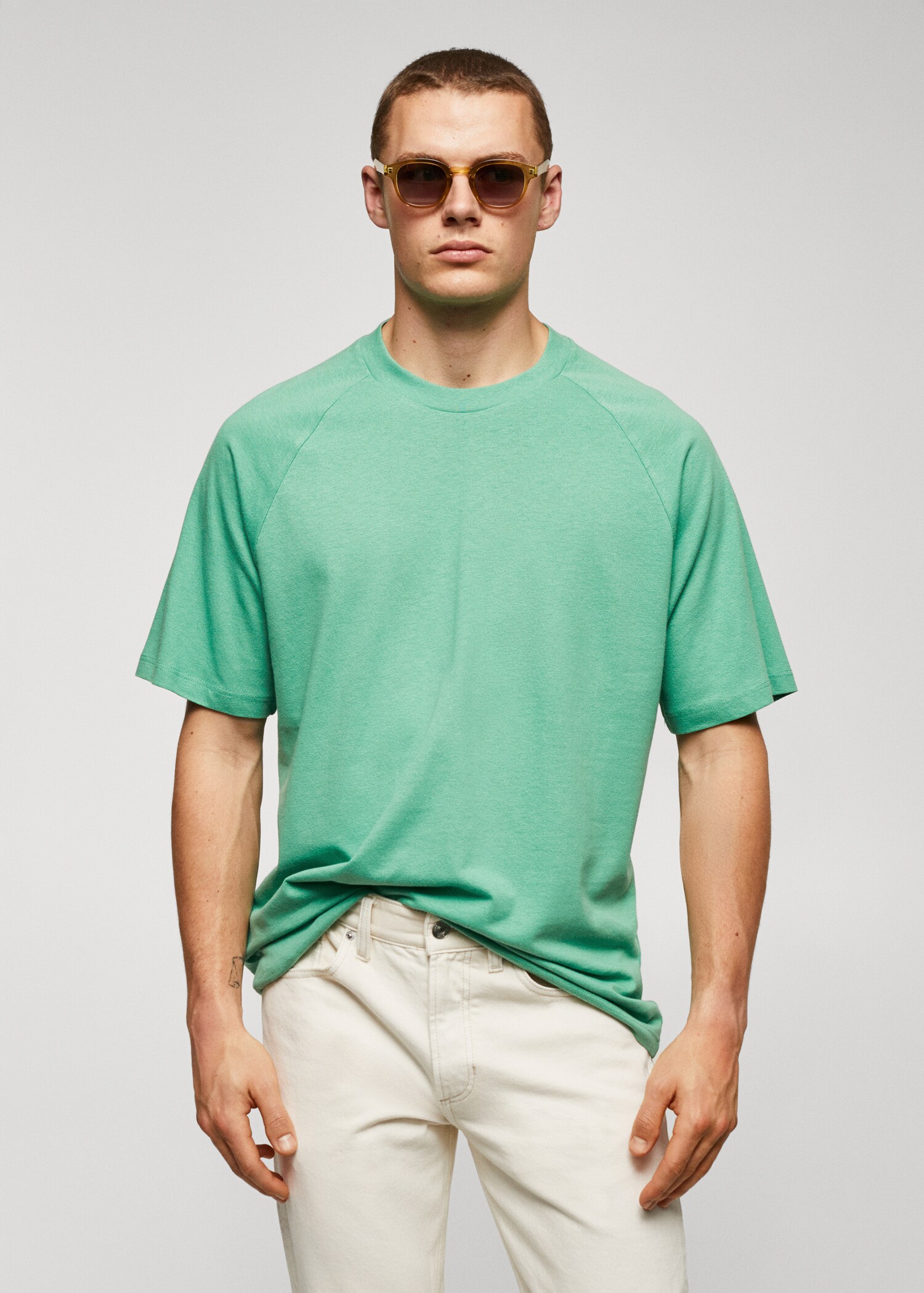 Textured cotton-linen t-shirt - Medium plane