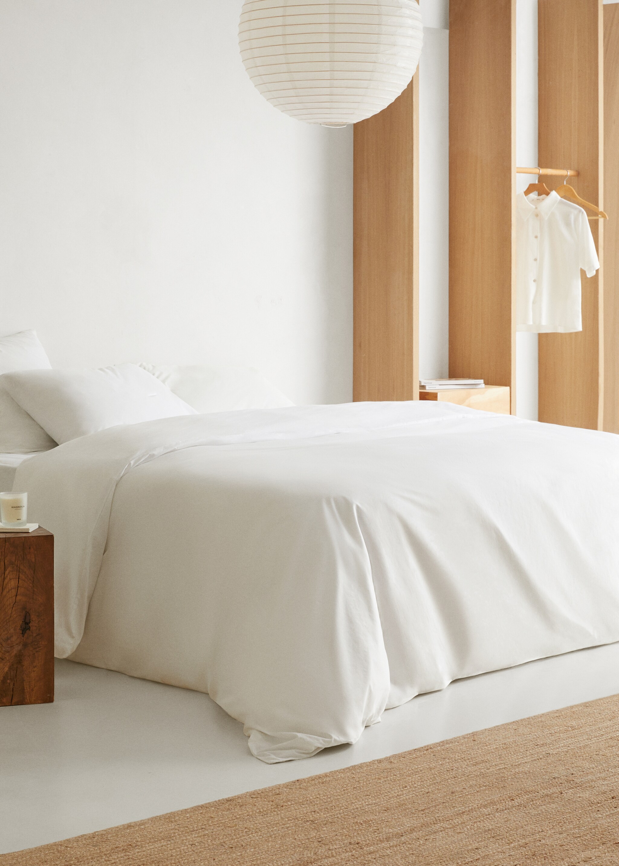 300-thread percale cotton duvet cover 150cm - Details of the article 7, White. Ref: 57011505-00.
