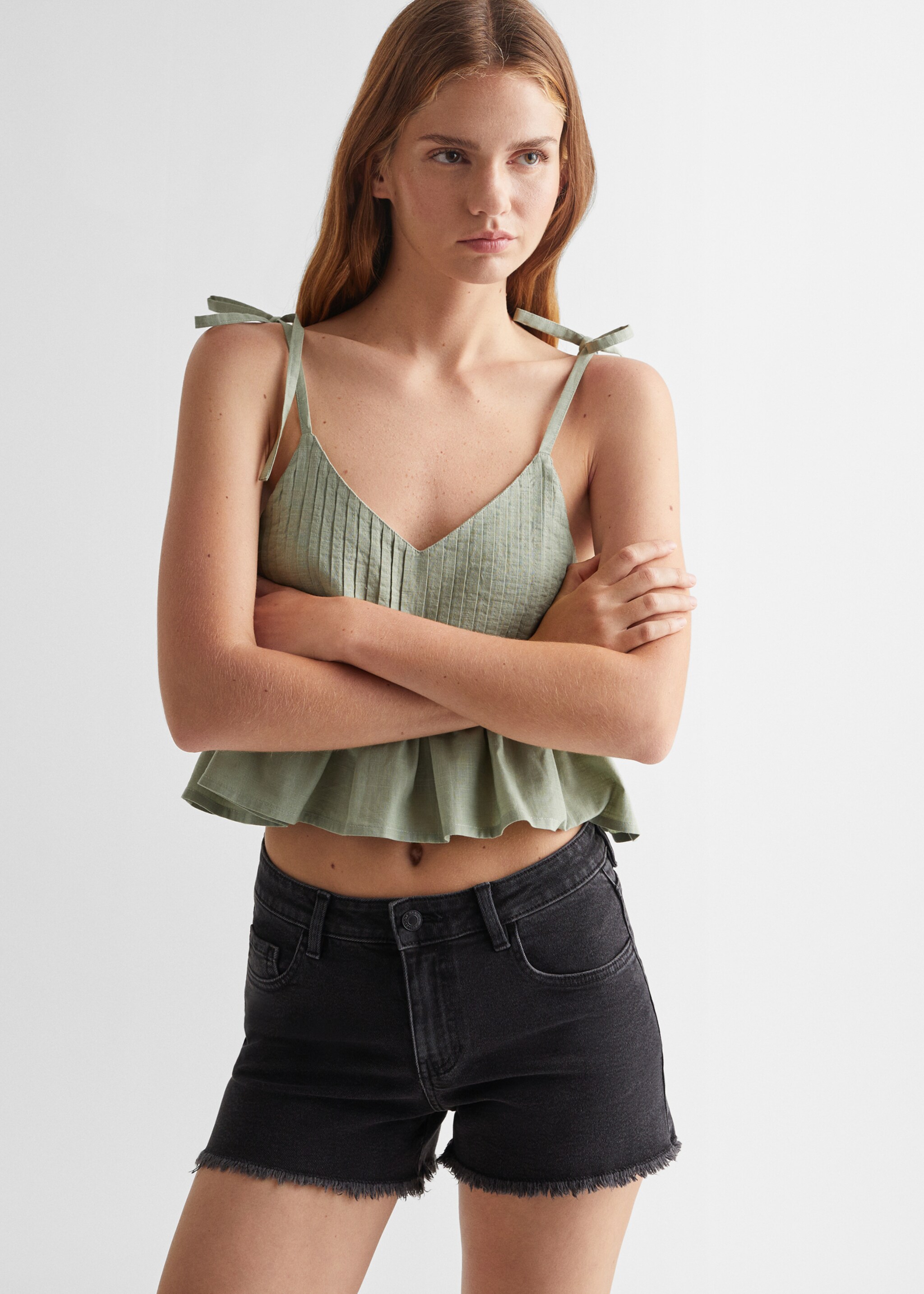 Medium-waist denim shorts - Medium plane, Black denim. Ref: 57013256-00.