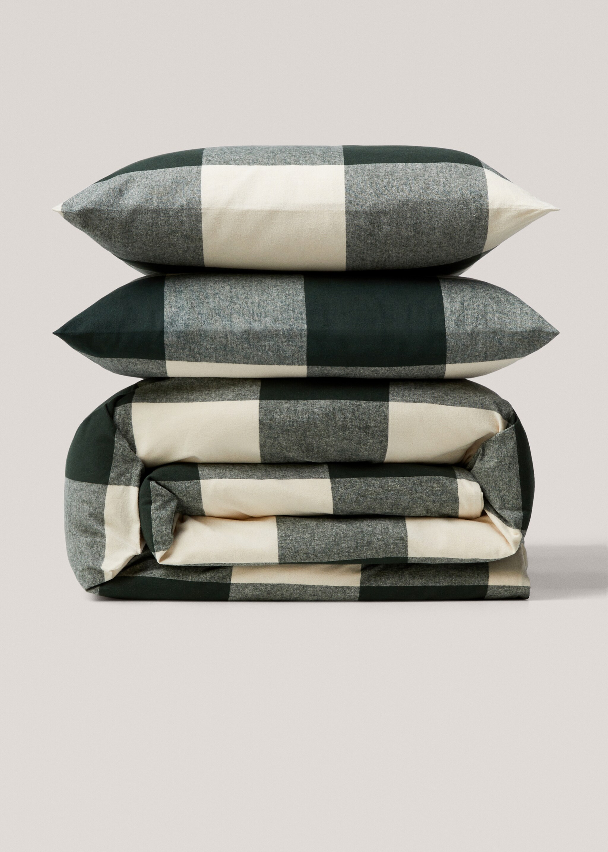 Checked design flannel duvet cover Super King bed - Article without model, Dark Green. Ref: 57014058-00.