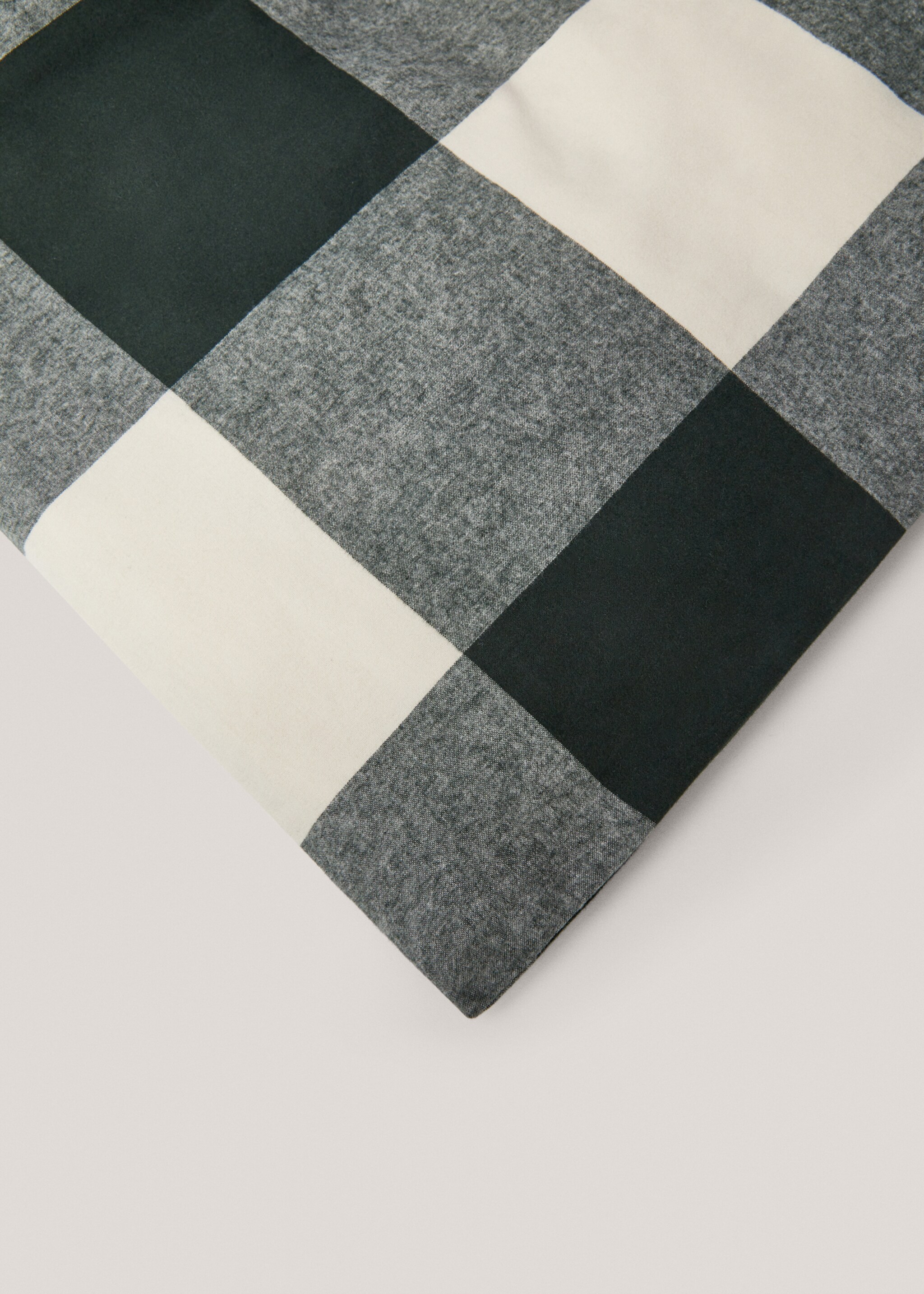 Checked design flannel duvet cover Super King bed - Details of the article 3, Dark Green. Ref: 57014058-00.
