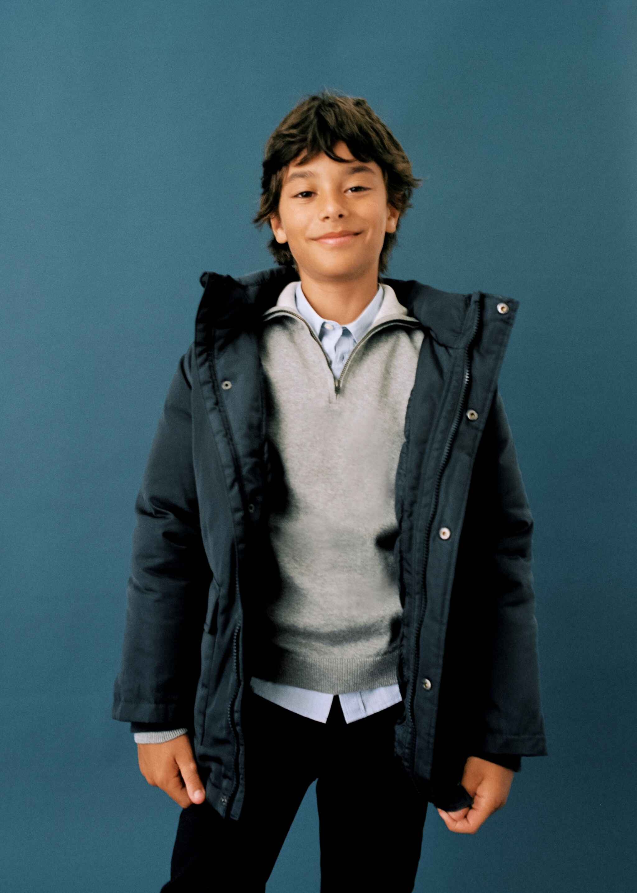 Hood quilted coat - Details of the article 5, Navy. Ref: 57014385-00.