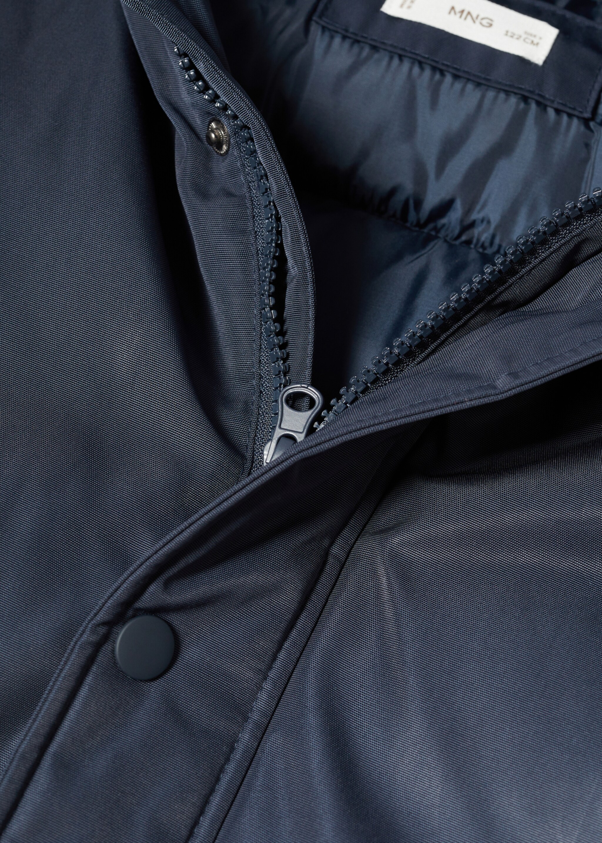Hood quilted coat - Details of the article 8, Navy. Ref: 57014385-00.