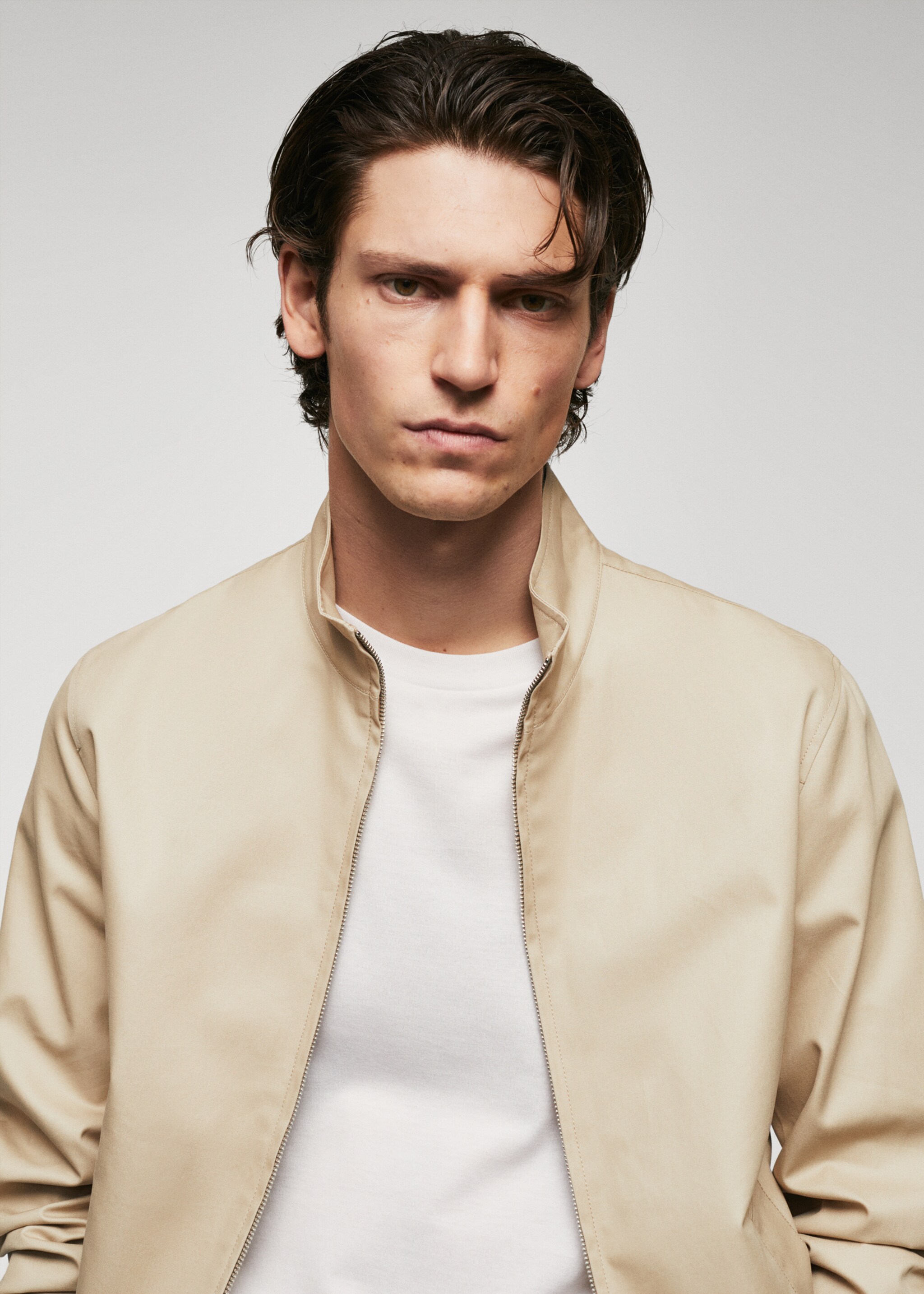 100% cotton bomber jacket - Details of the article 1, Light/Pastel Grey. Ref: 57014391-00.