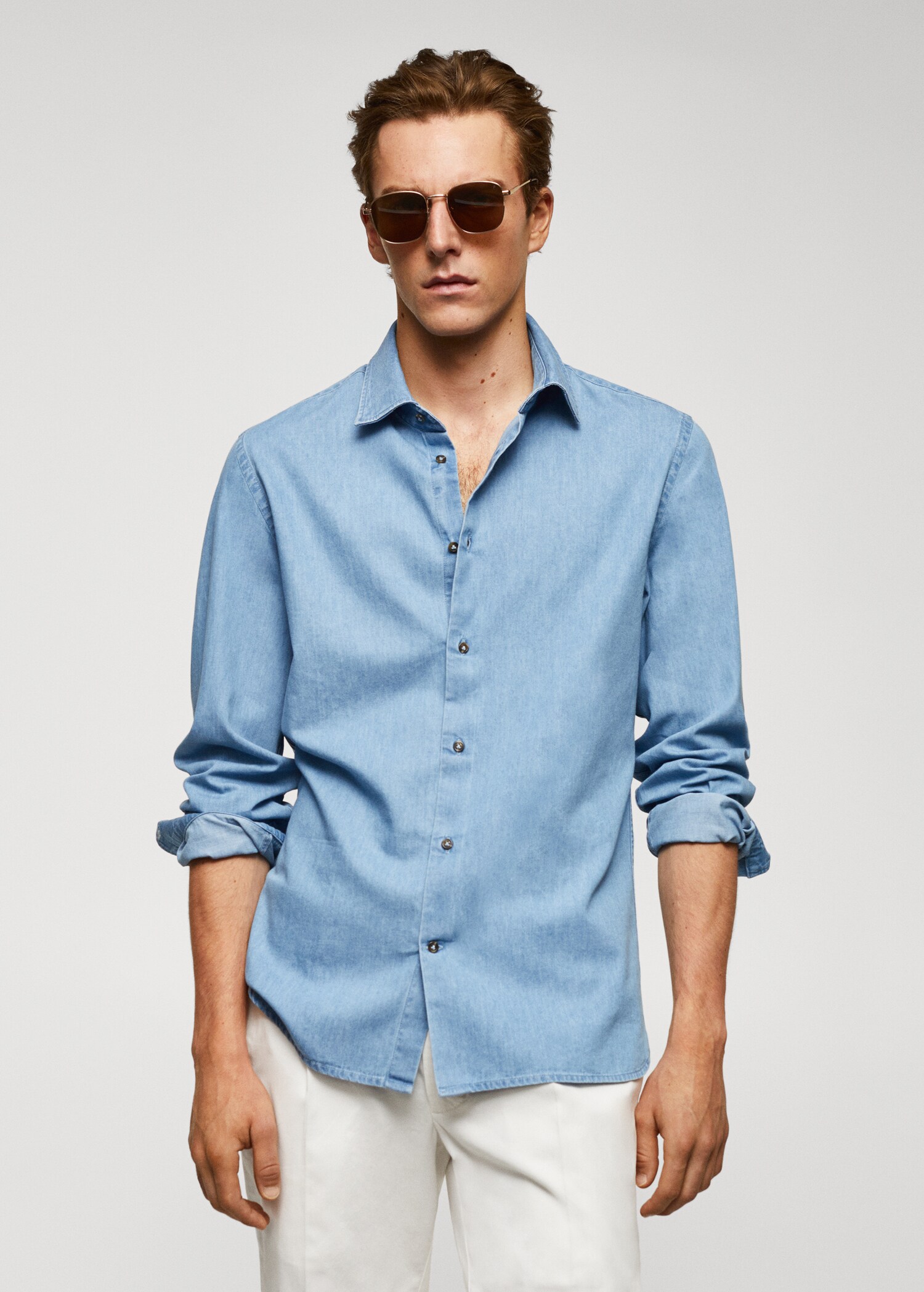 Camicia slim-fit cotone chambray - Piano medio