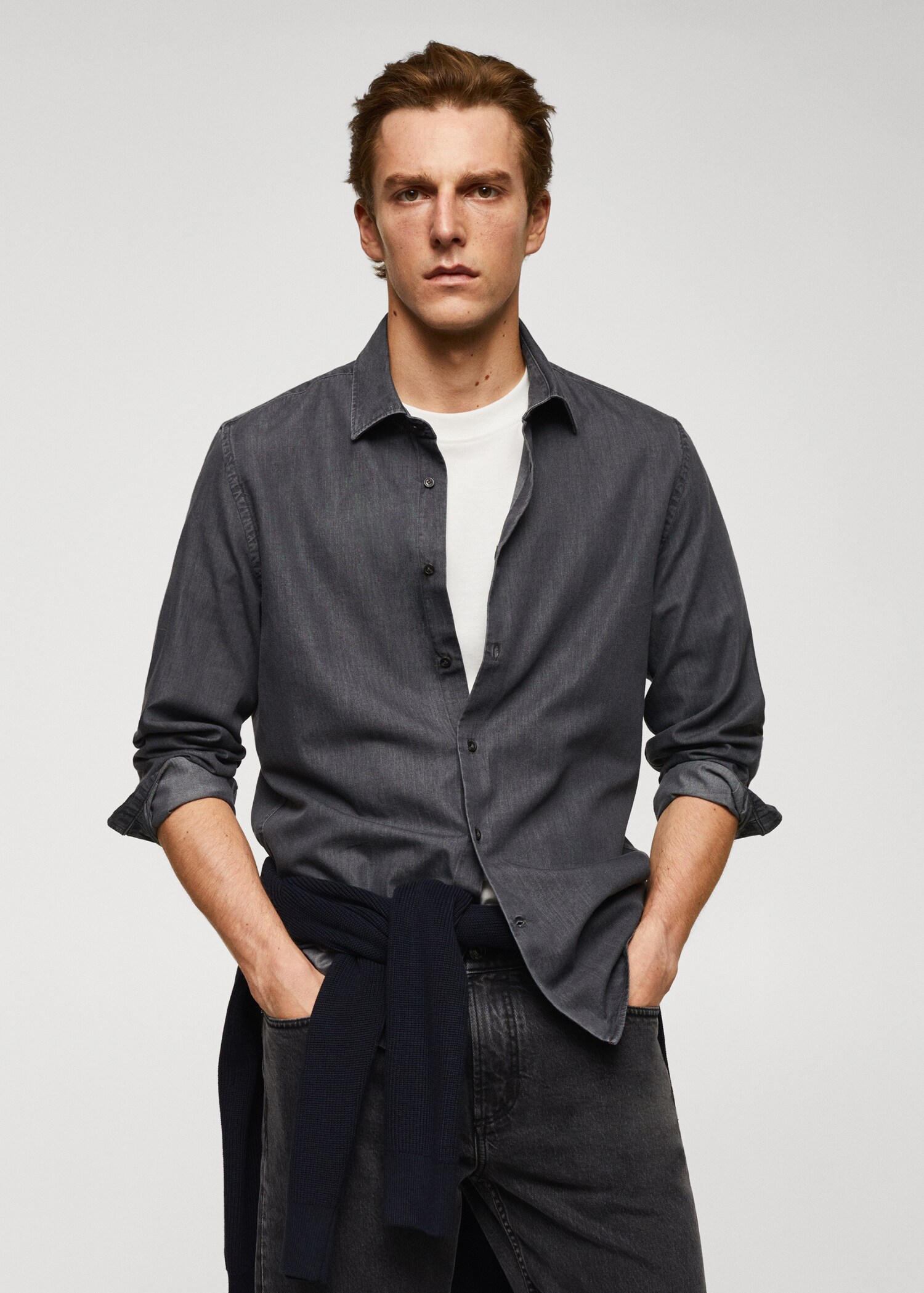 Camicia slim-fit cotone chambray - Piano medio
