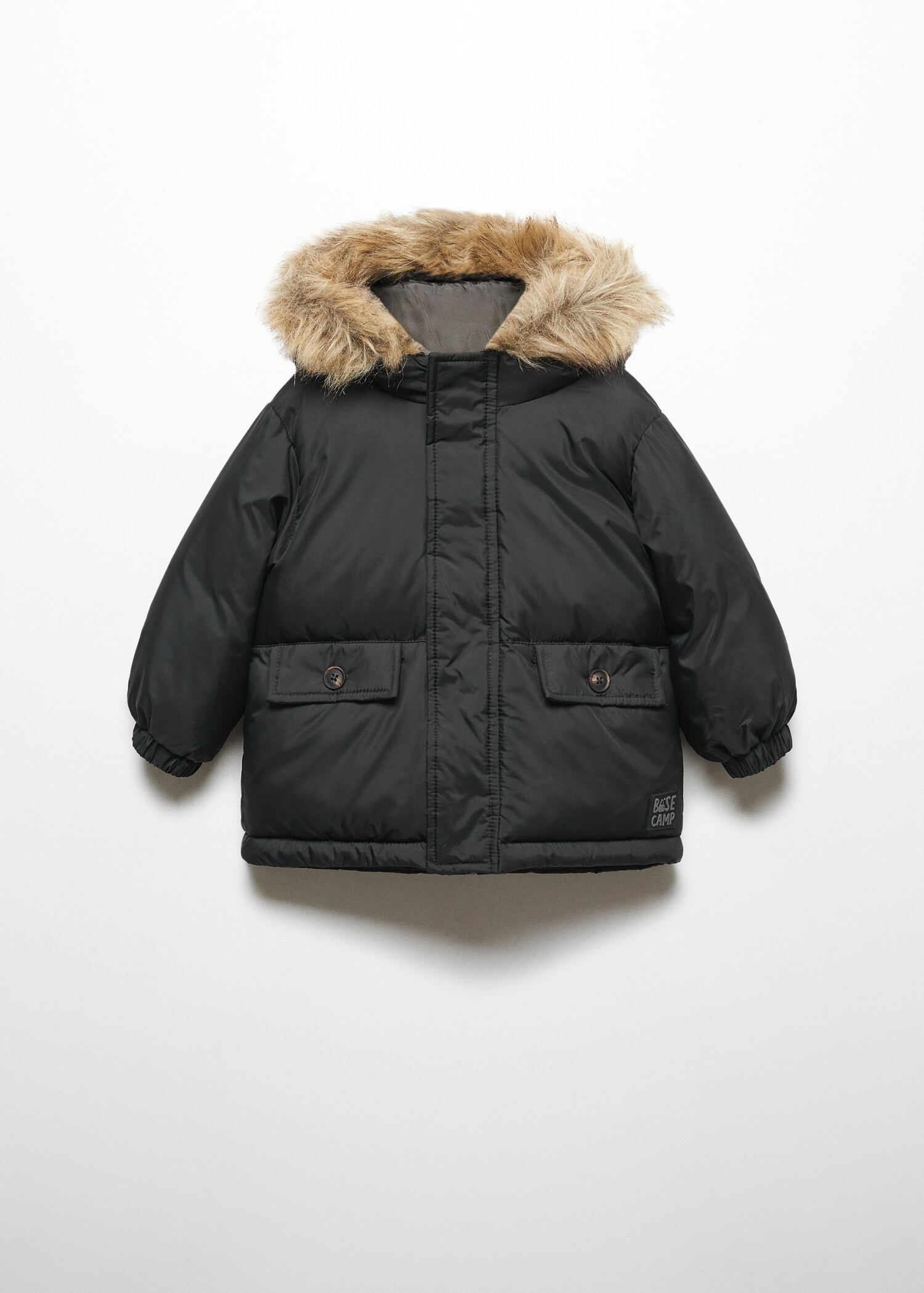 Quilted coat with fur-effect hood - Article without model