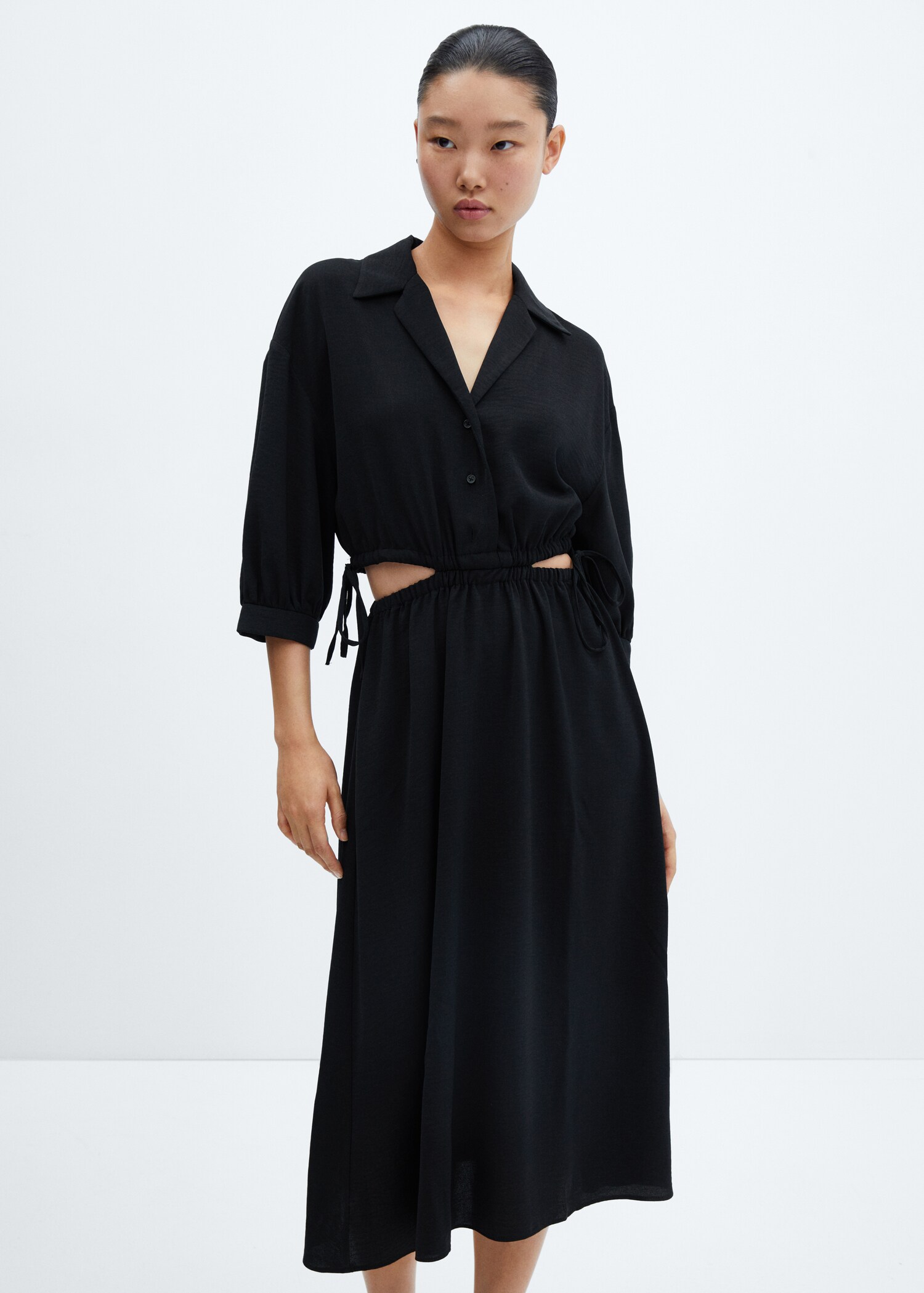 Vestido camisa aberturas - Plano medio