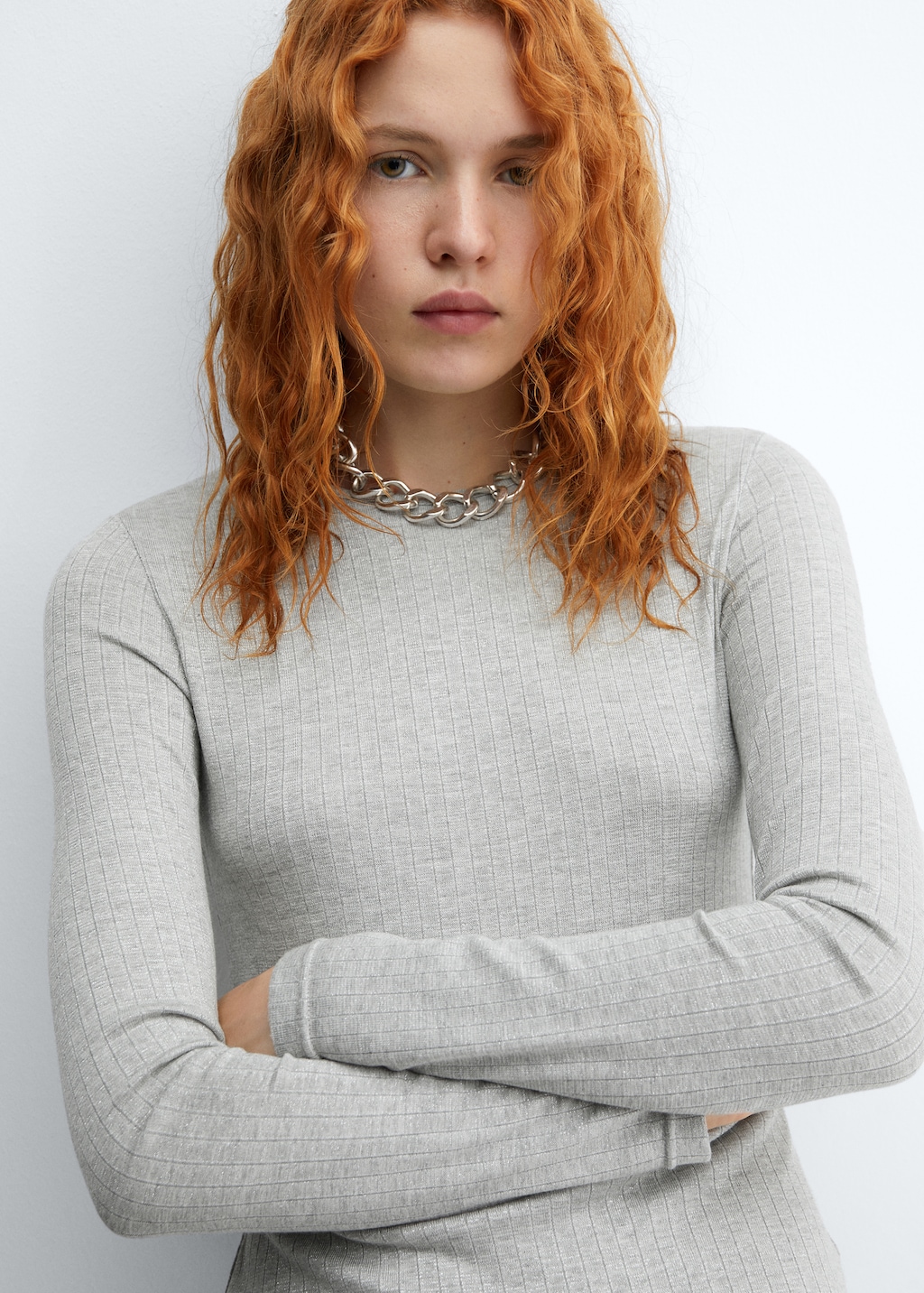 Ribbed long-sleeved t-shirt - Women | MANGO OUTLET USA