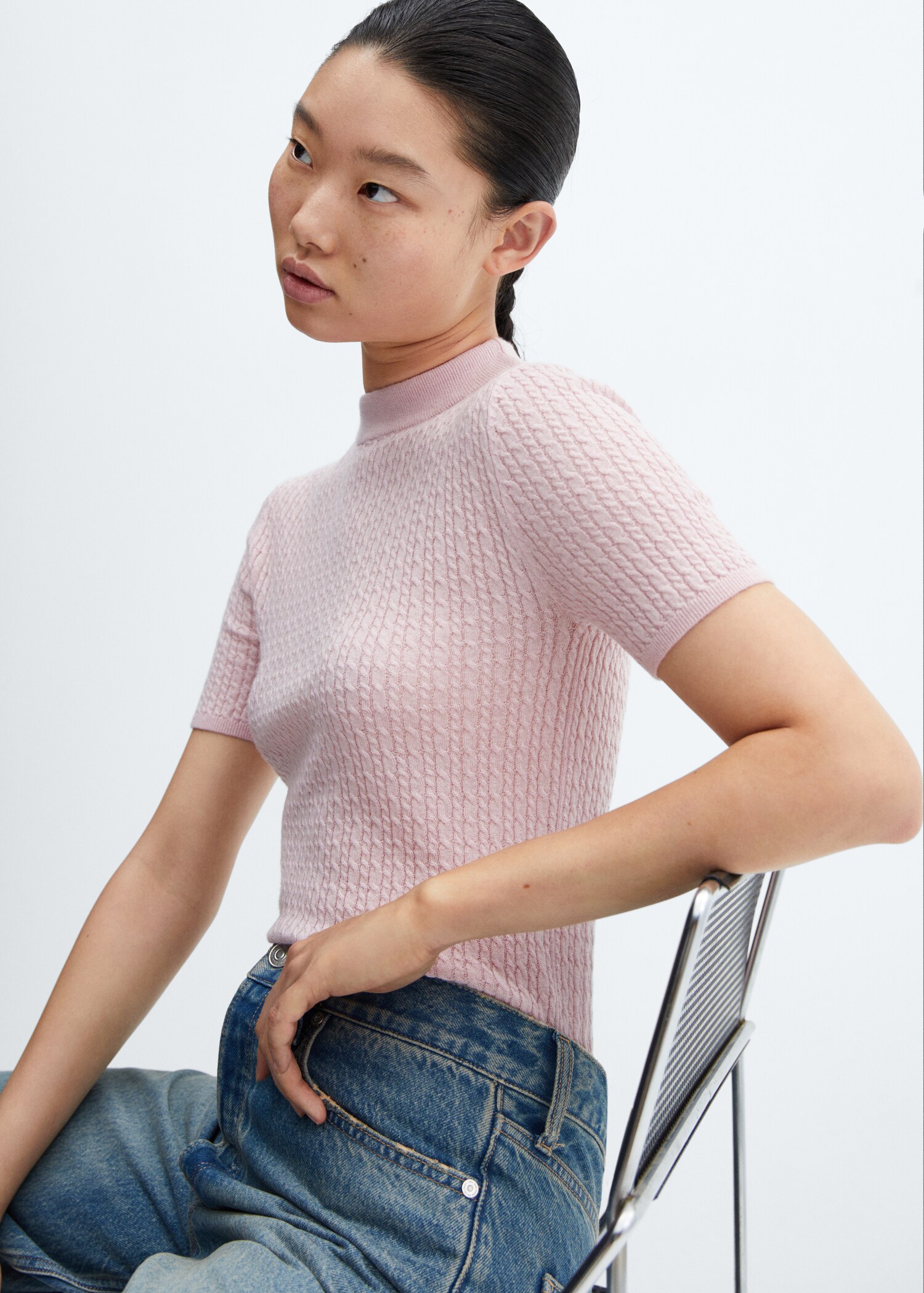 Pull-over laine torsades manches courtes - Détail de l'article 1