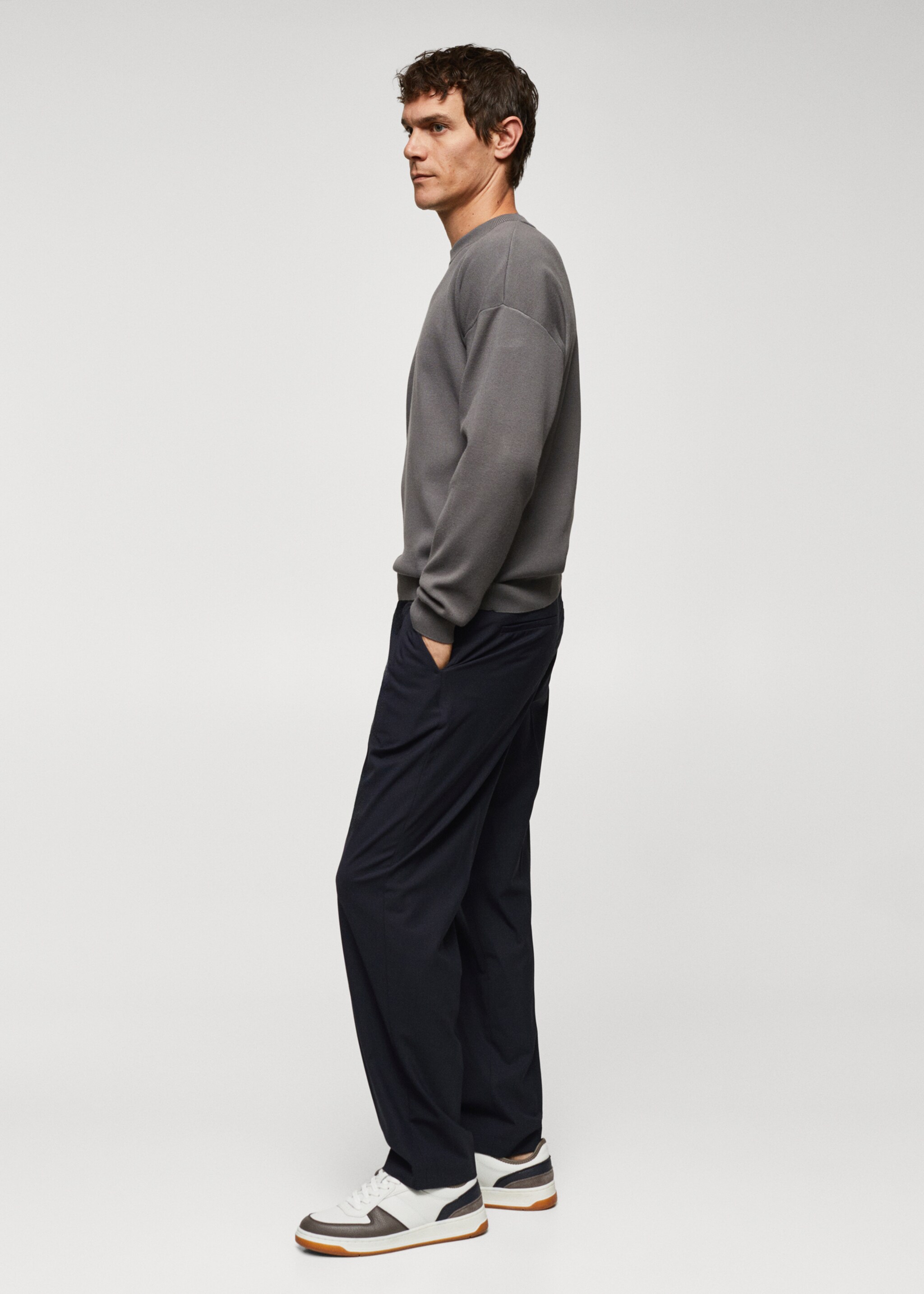 Relaxed-fit wool pants - Details of the article 2, Navy. Ref: 57015958-00.