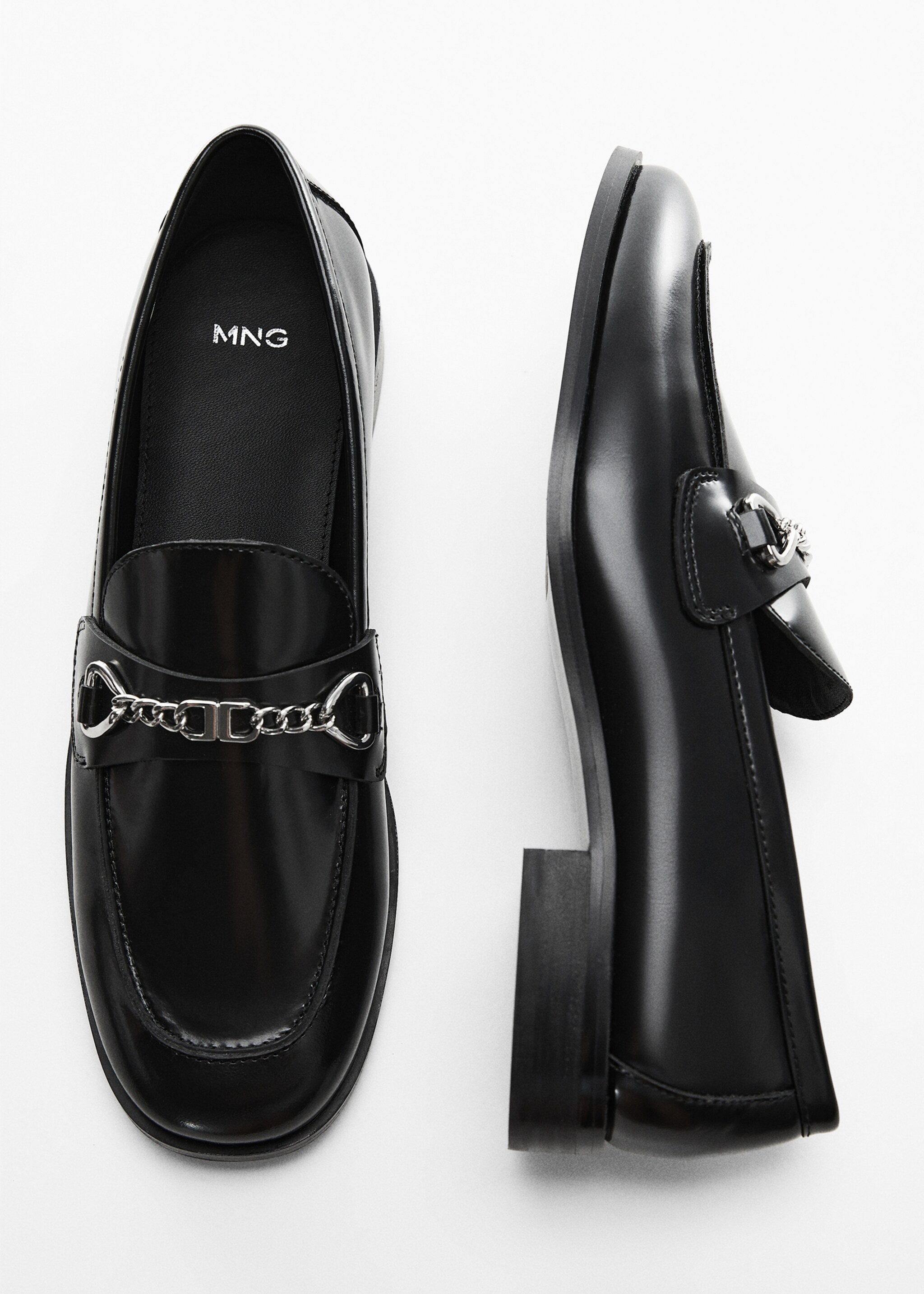 Leather loafers with chain - Details of the article 5, Black. Ref: 57015976-00.