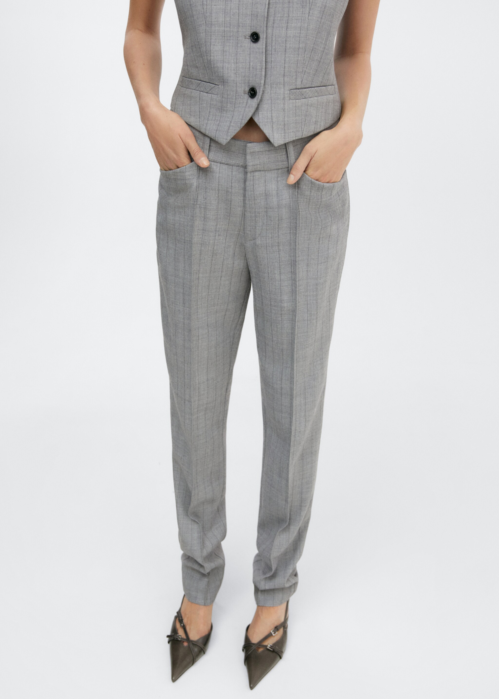 Pinstripe suit trousers - Medium plane, Light Heather Grey. Ref: 57016028-00.