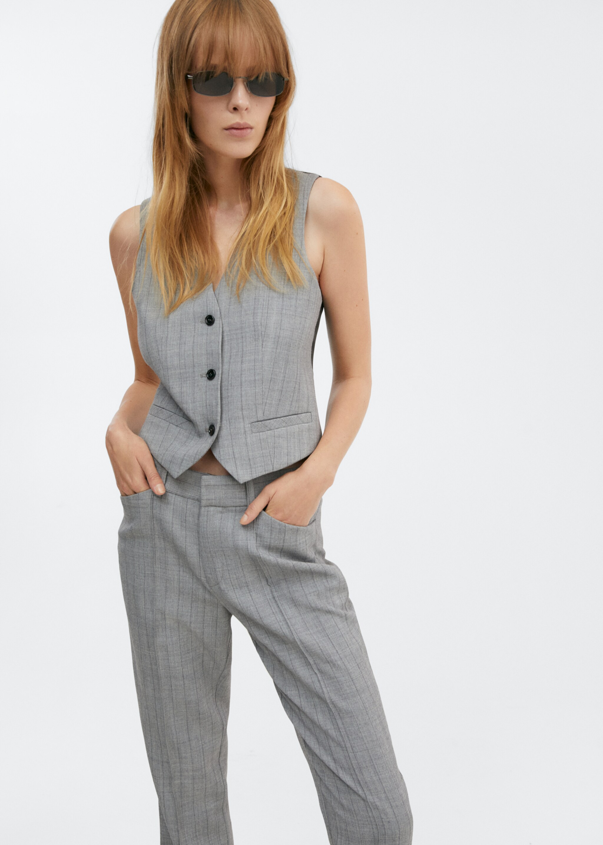 Pinstripe suit trousers - Details of the article 1, Light Heather Grey. Ref: 57016028-00.