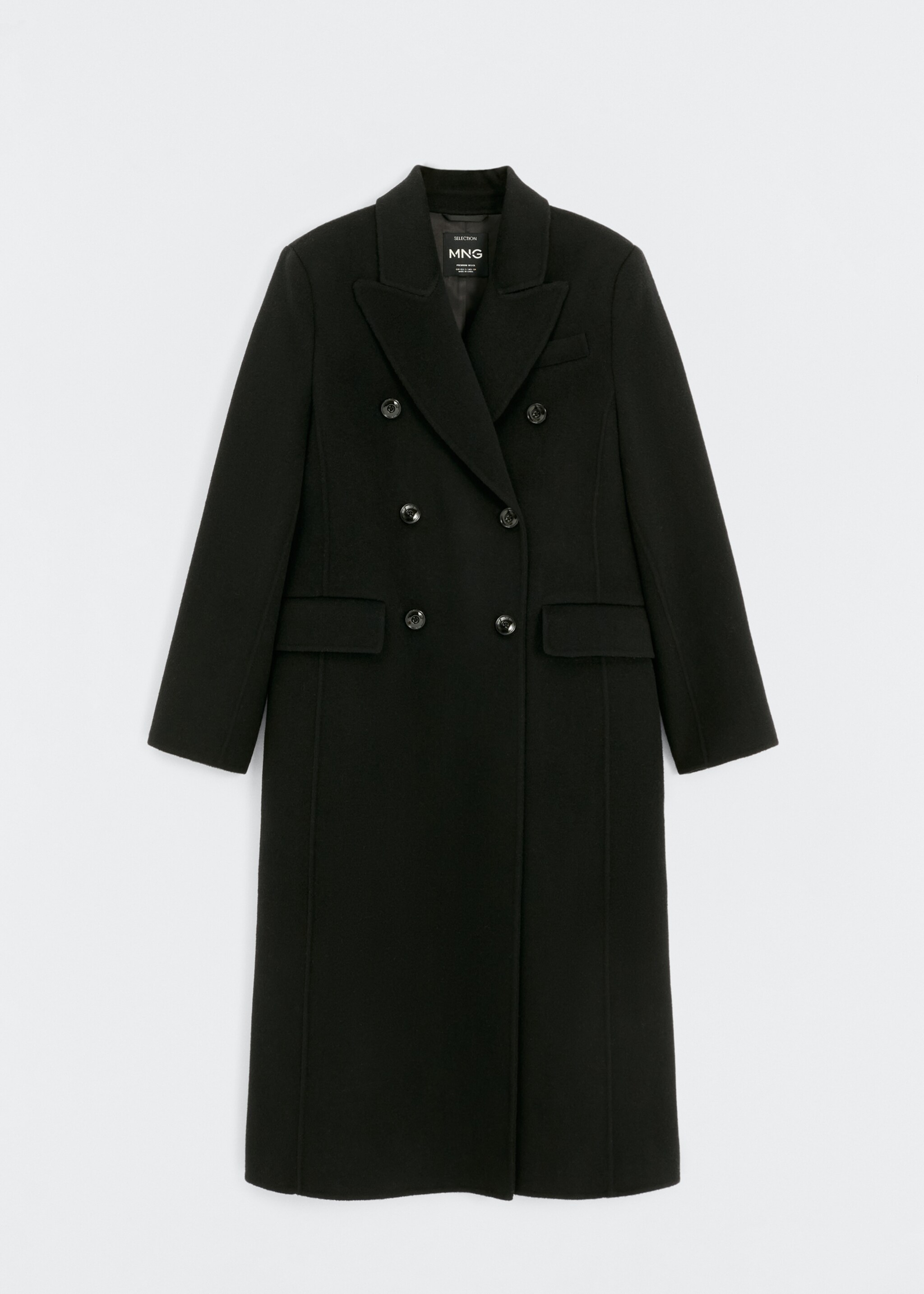 Double-breasted virgin wool coat - Article without model, Black. Ref: 57016715-00.