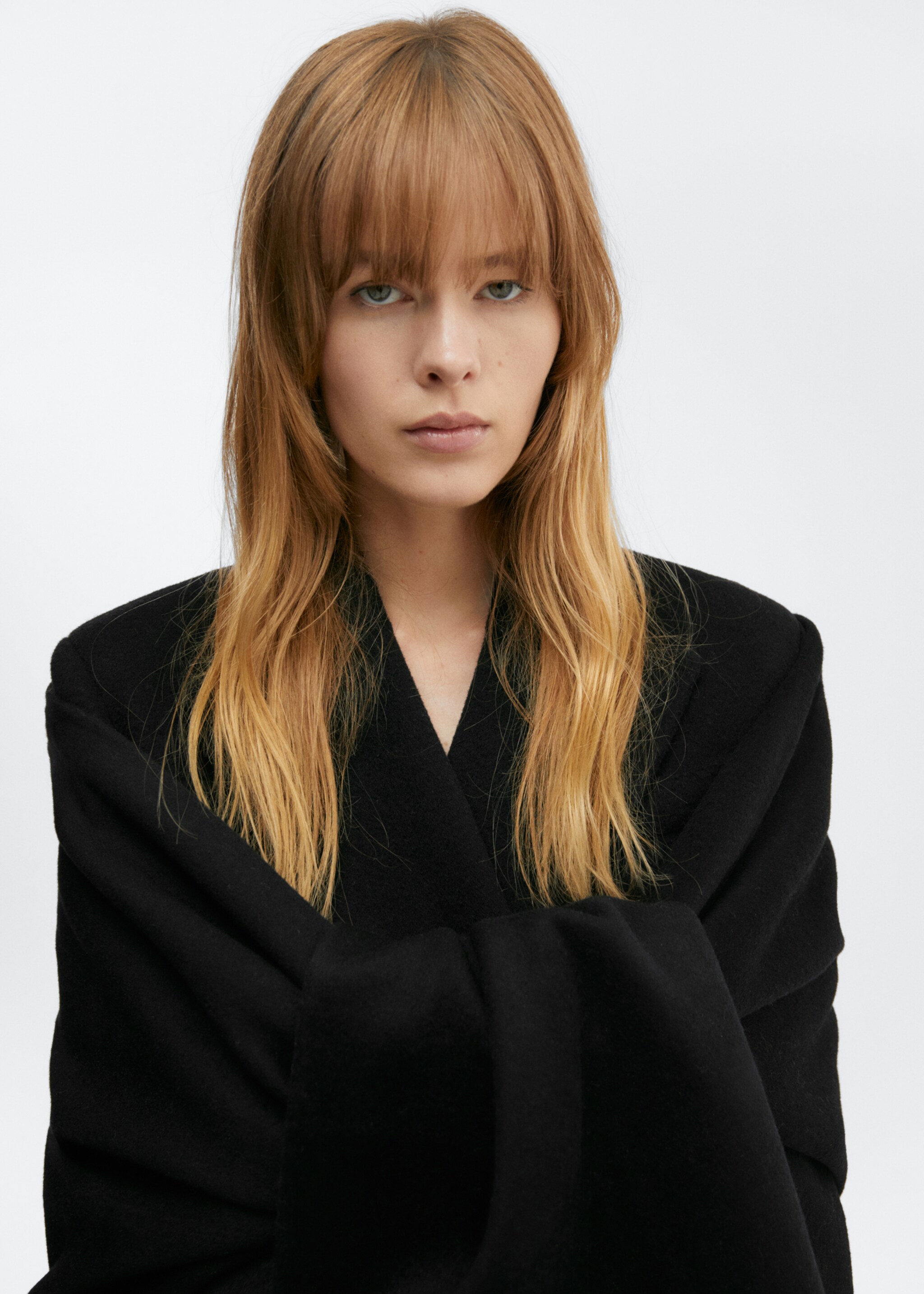 Double-breasted virgin wool coat - Details of the article 4, Black. Ref: 57016715-00.