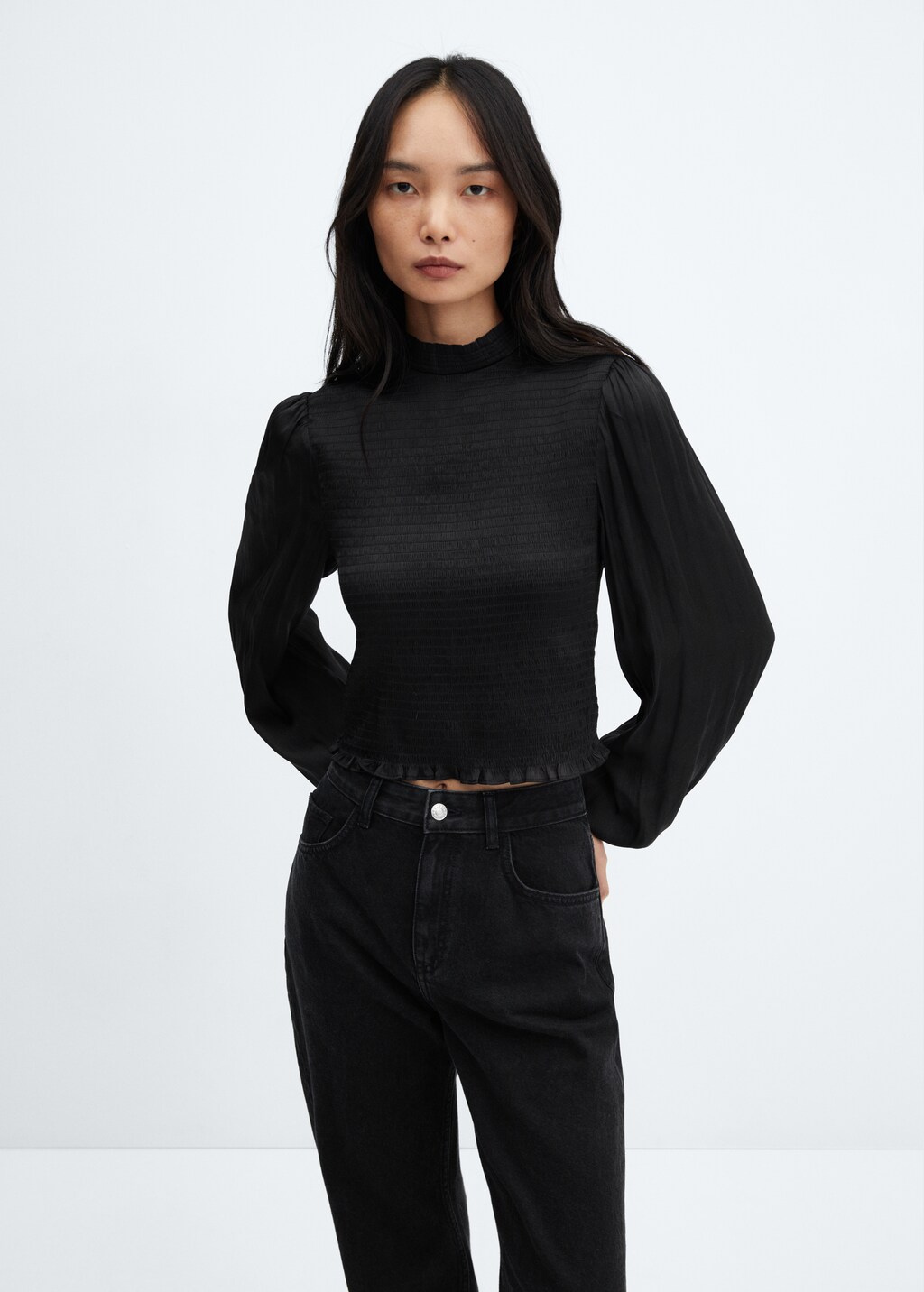 black long sleeve satin top