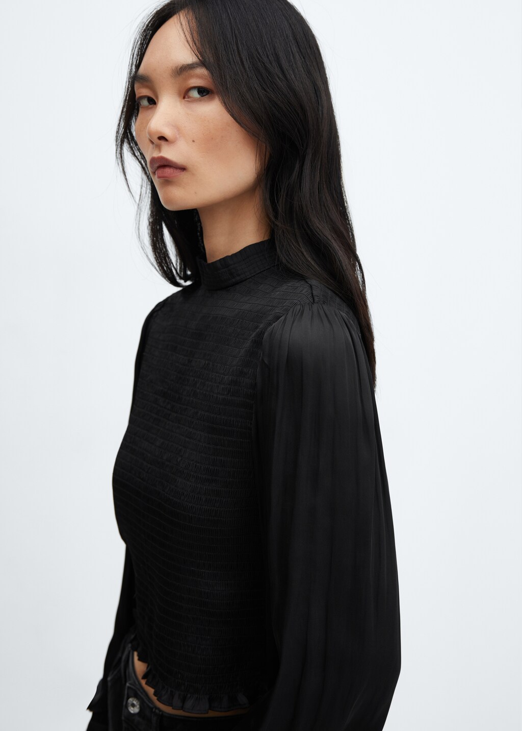 black long sleeve satin top